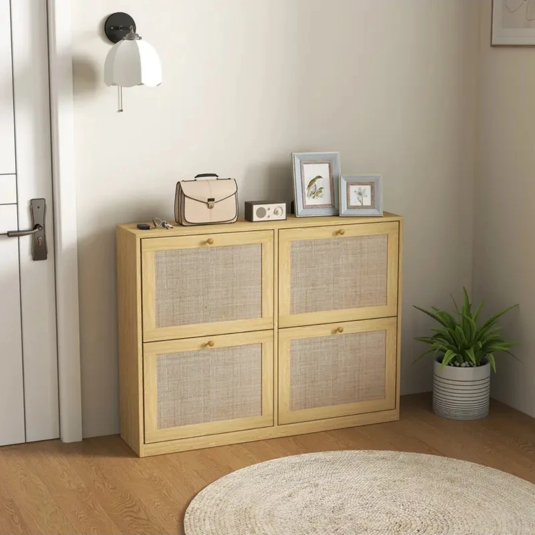 Brand new in box - Wooden Shoe Cabinet with Rattan Elements