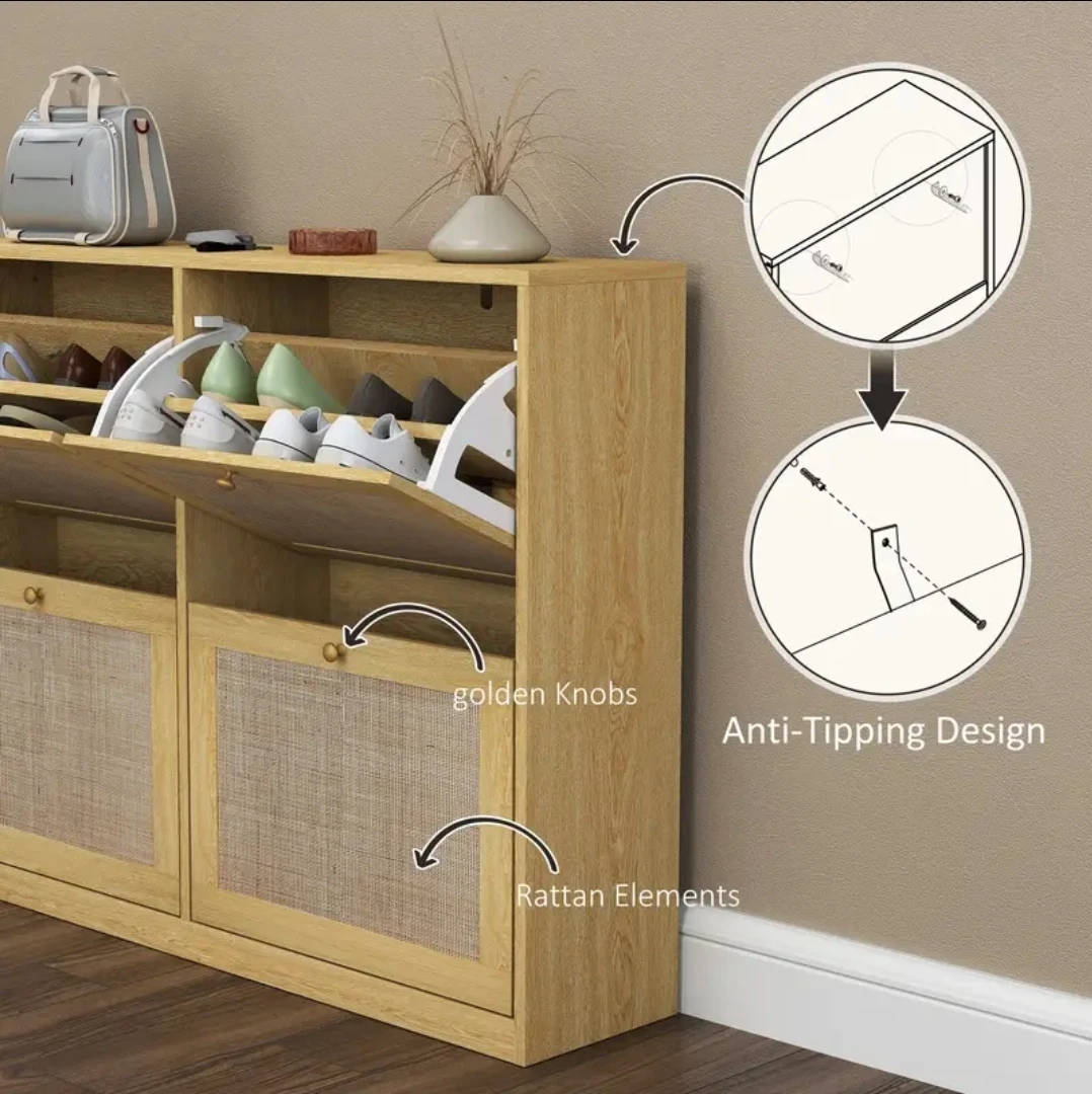 Brand new in box - Wooden Shoe Cabinet with Rattan Elements - photo 5