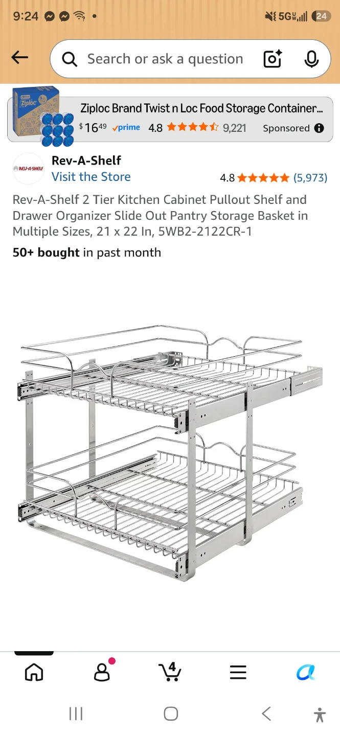 Rev-A-Shelf 2 Tier Kitchen Cabinet Pullout Shelf 21 x 22 In