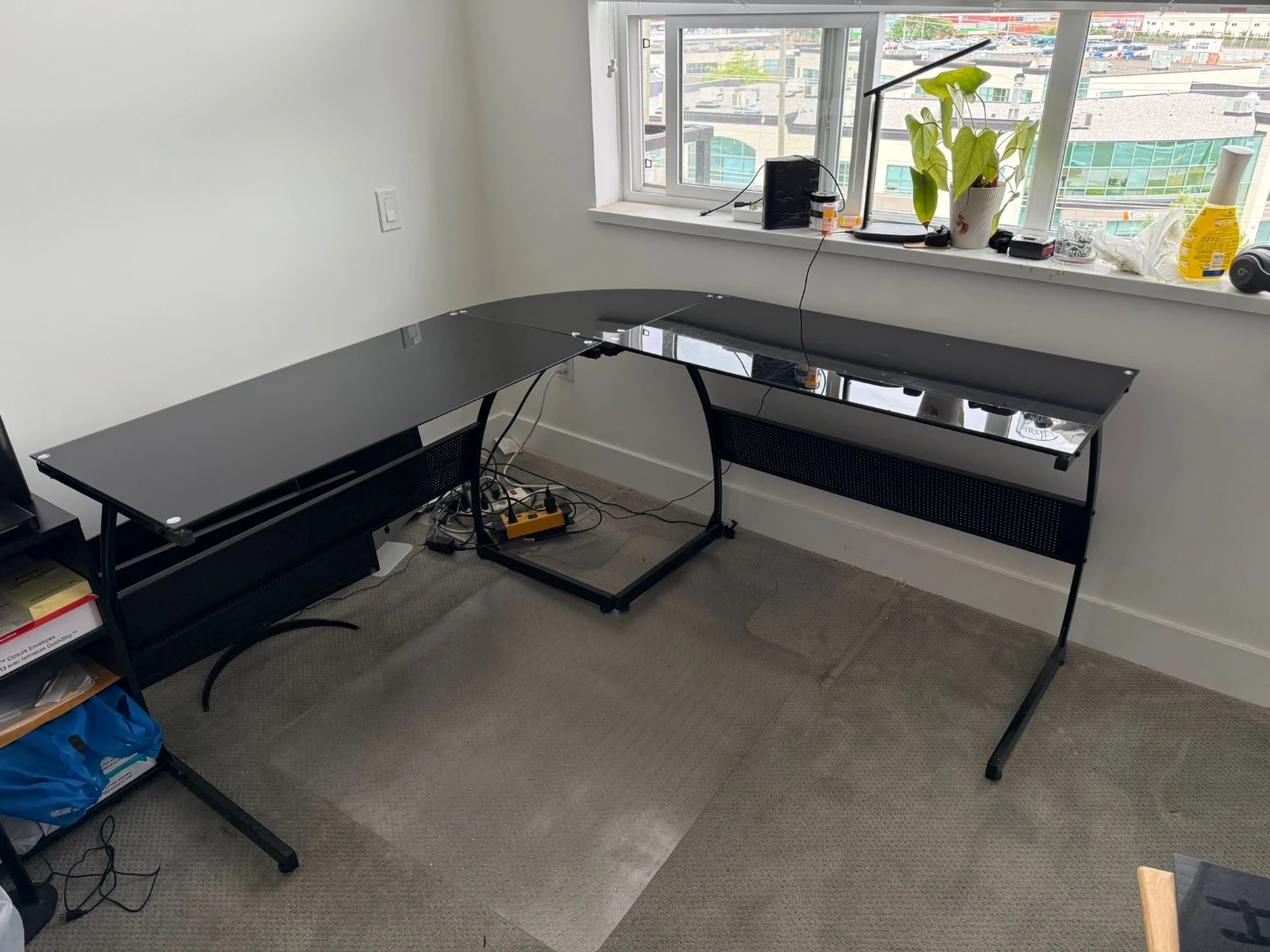 Black L-Shaped Glass Desk - photo 2