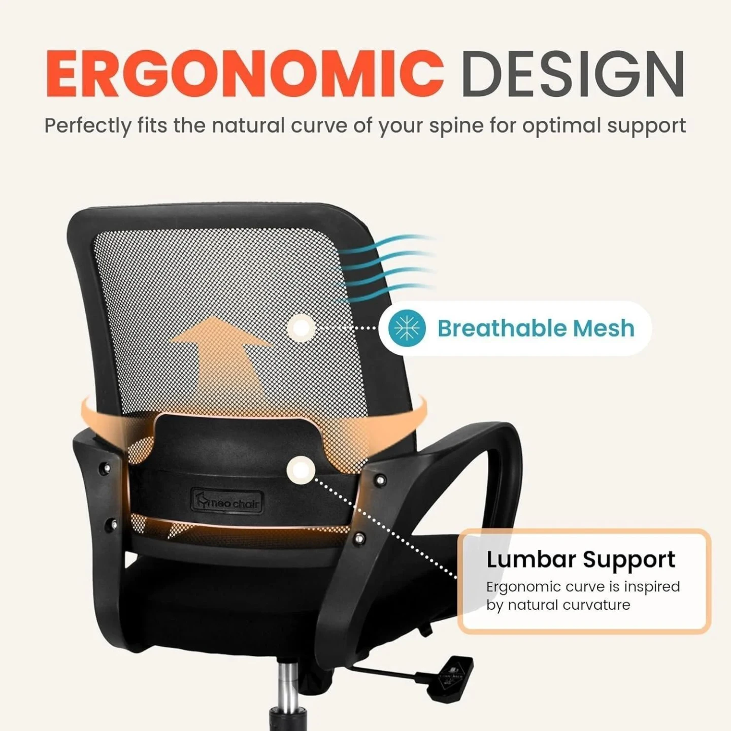 Black Mesh Office Chair with Lumbar Support - photo 2
