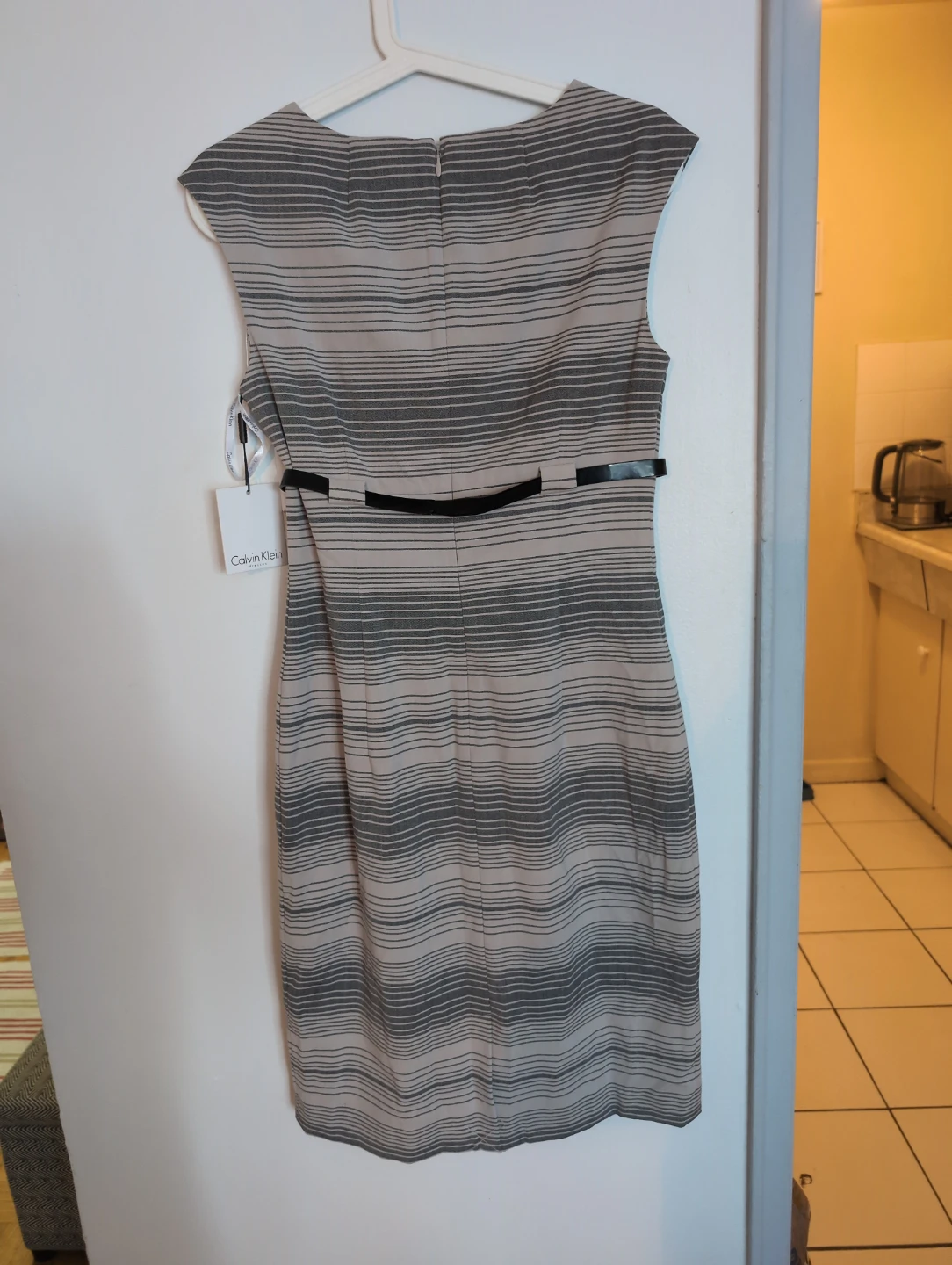 Calvin Klein Striped Sheath Dress with Belt