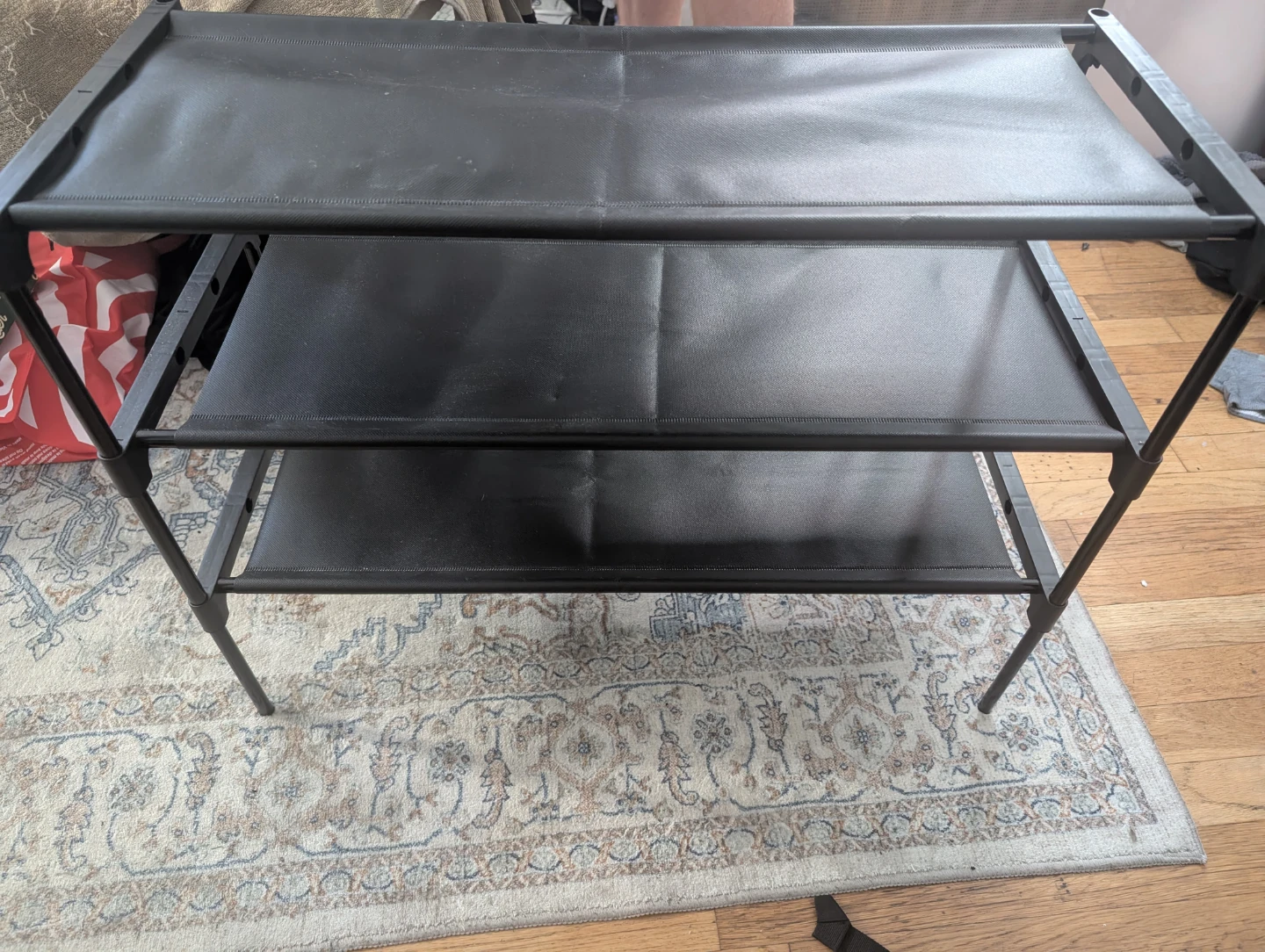 3-Tier Black Fabric Shoe Rack