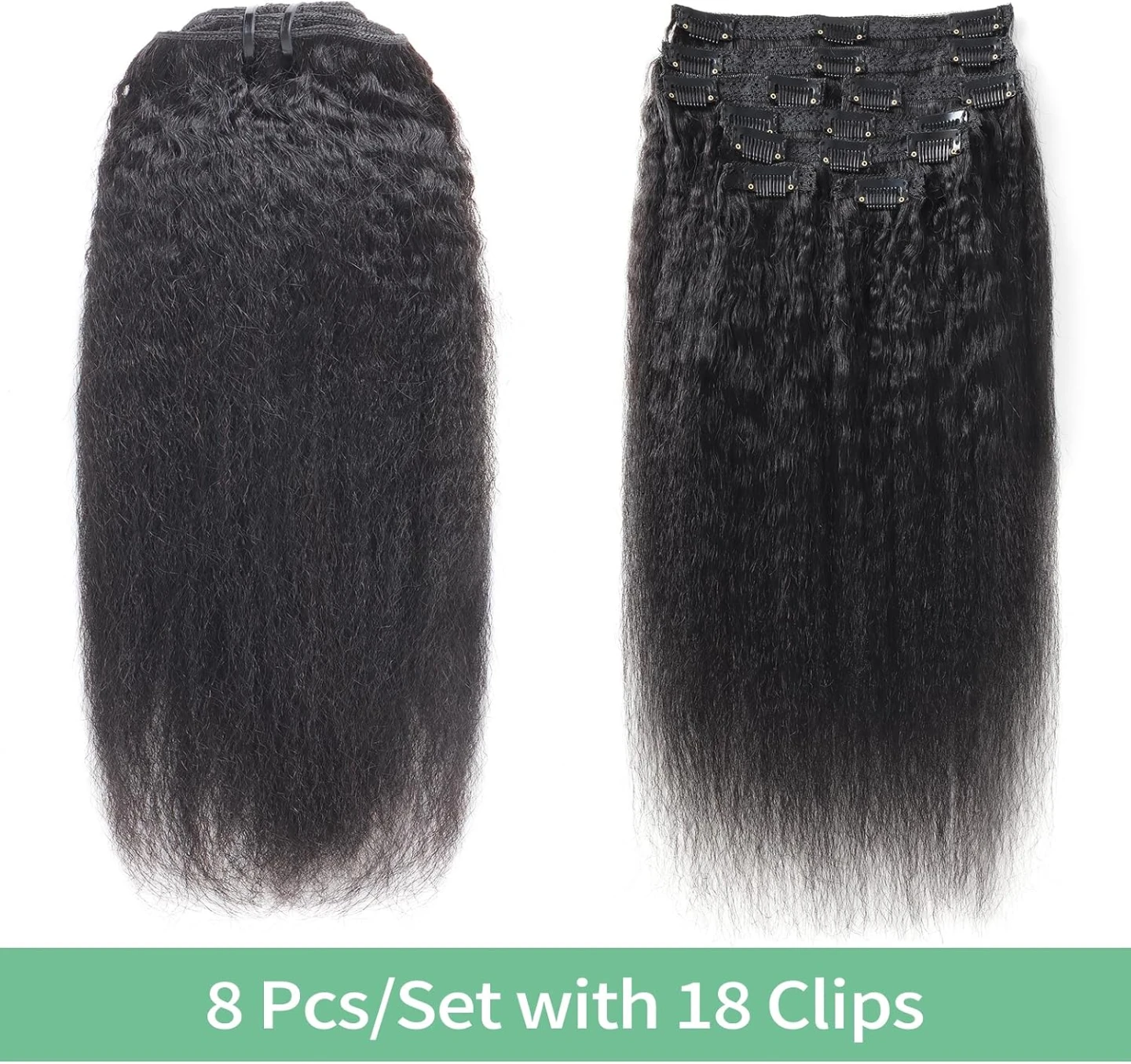 100% Human Hair Clip-in Extensions Natural Black Kinky Straight - photo 3