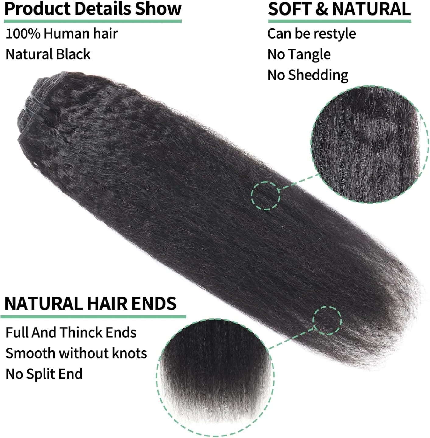 100% Human Hair Clip-in Extensions Natural Black Kinky Straight - photo 5