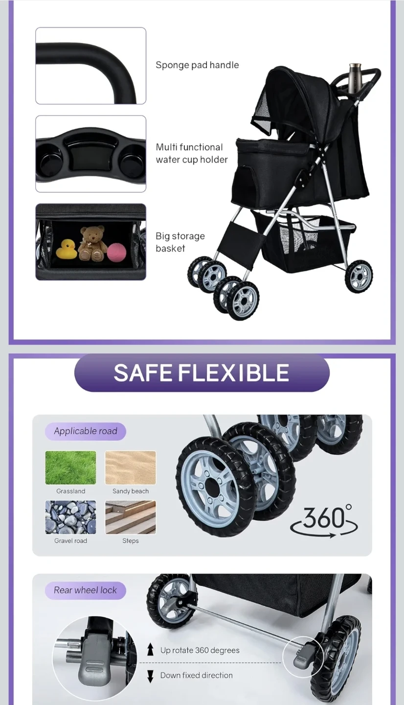New BestPet pink Stroller Dog Cat Jogger Stroller - photo 2