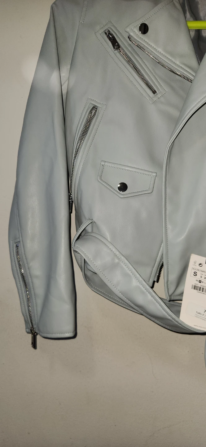Light Blue Faux Leather Moto Jacket - photo 4
