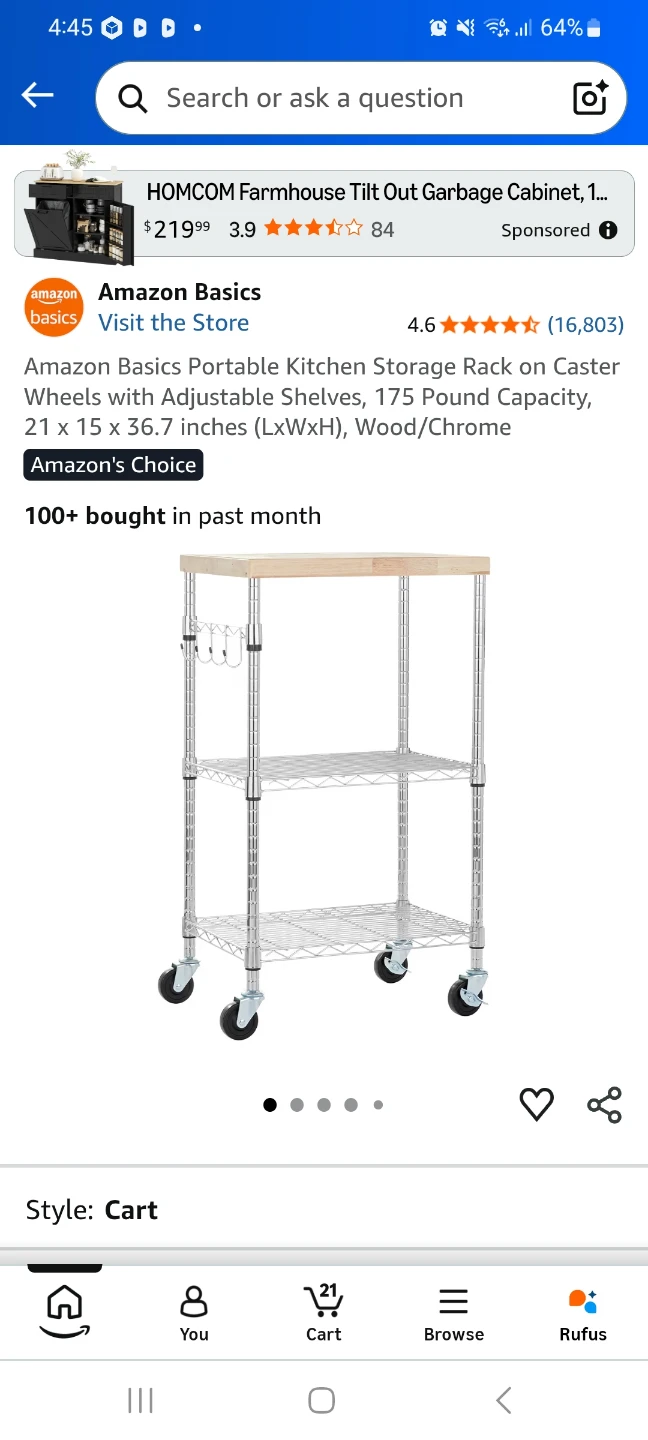 Amazon Basics Portable Kitchen Storage Rack on Caster Wheels - photo 3