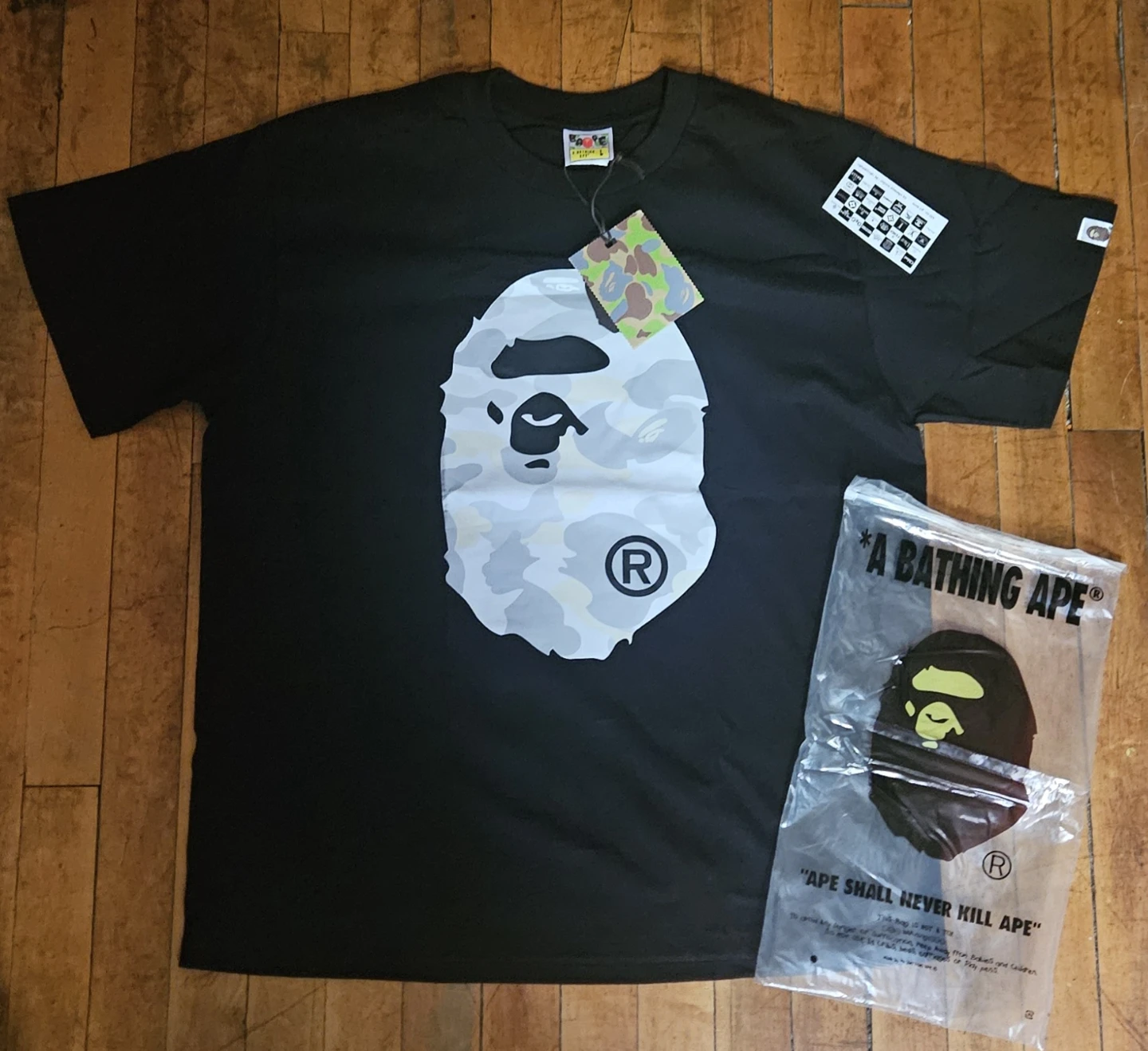 A Bathing Ape BAPE HEAD T-Shirt Black Camo Size L