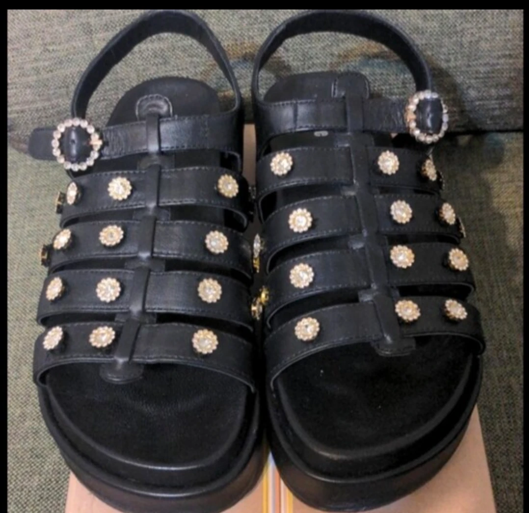 Anthropologie platform sandals leather with rhinestones 9.5