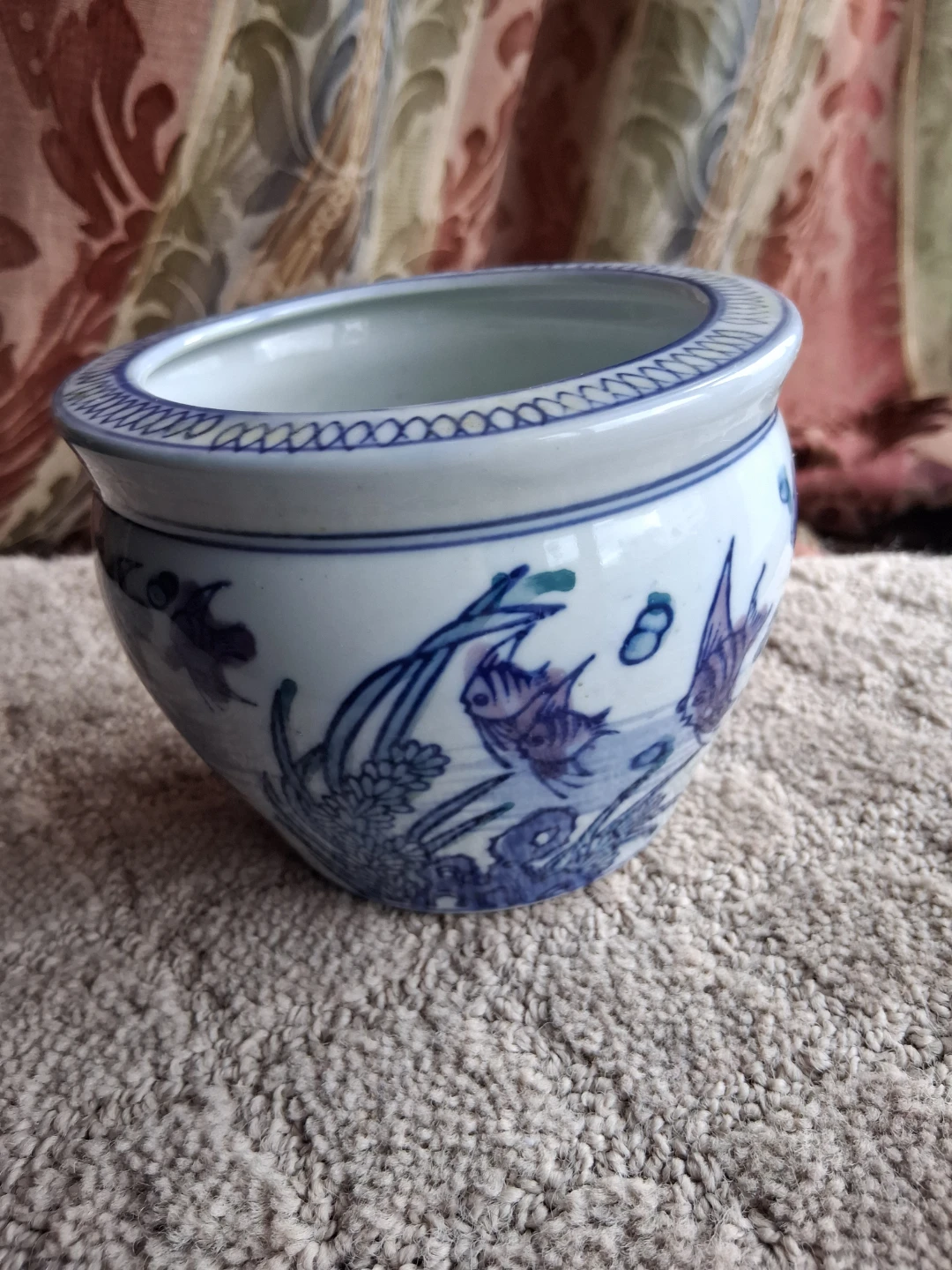Blue and White Ceramic Fish Bowl Planter