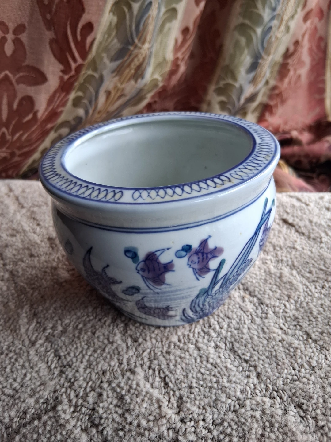 Blue and White Ceramic Fish Bowl Planter - photo 2