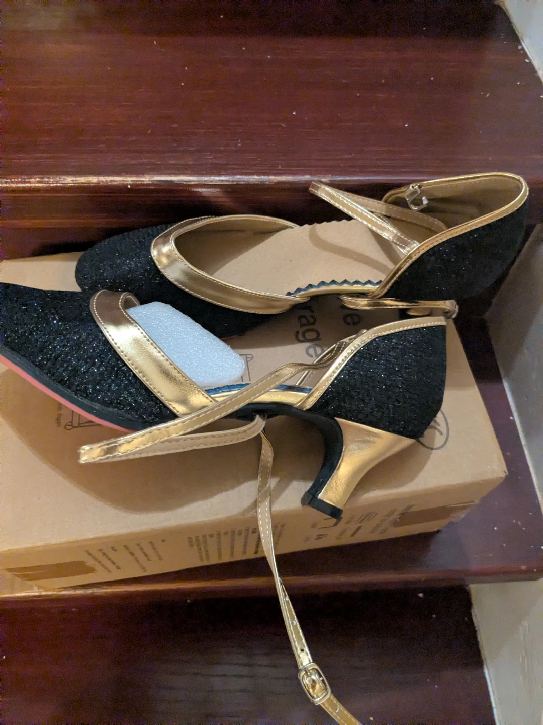 Black and Gold Glitter Dance Shoes
