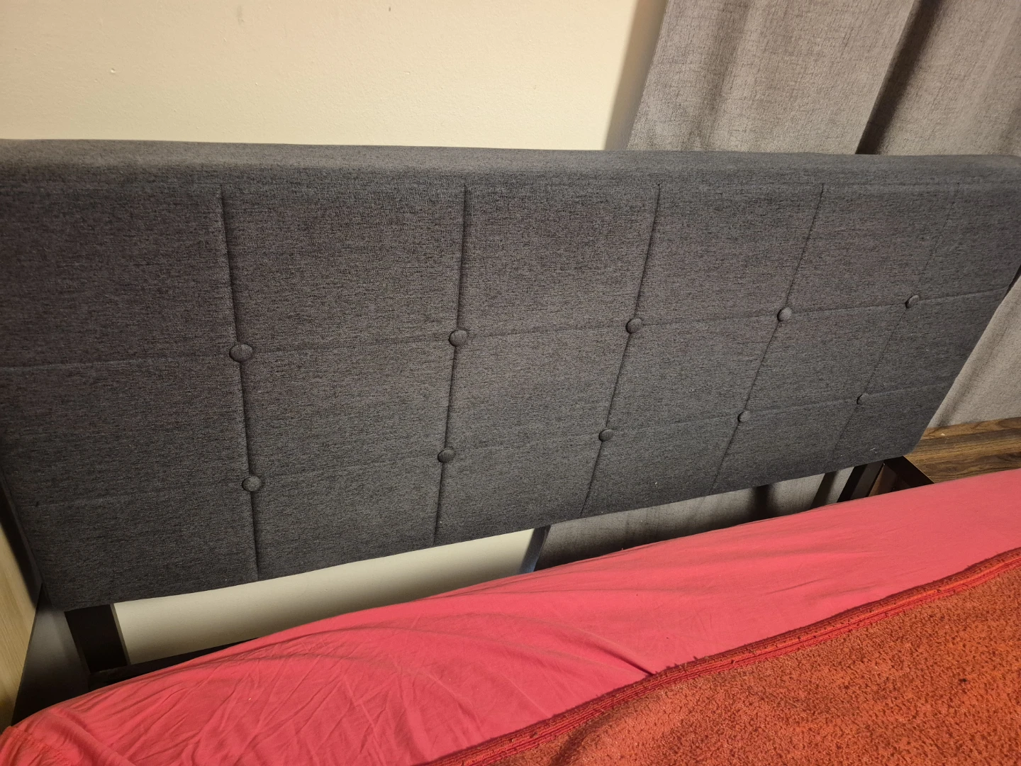 Grey Upholstered queen bed frame