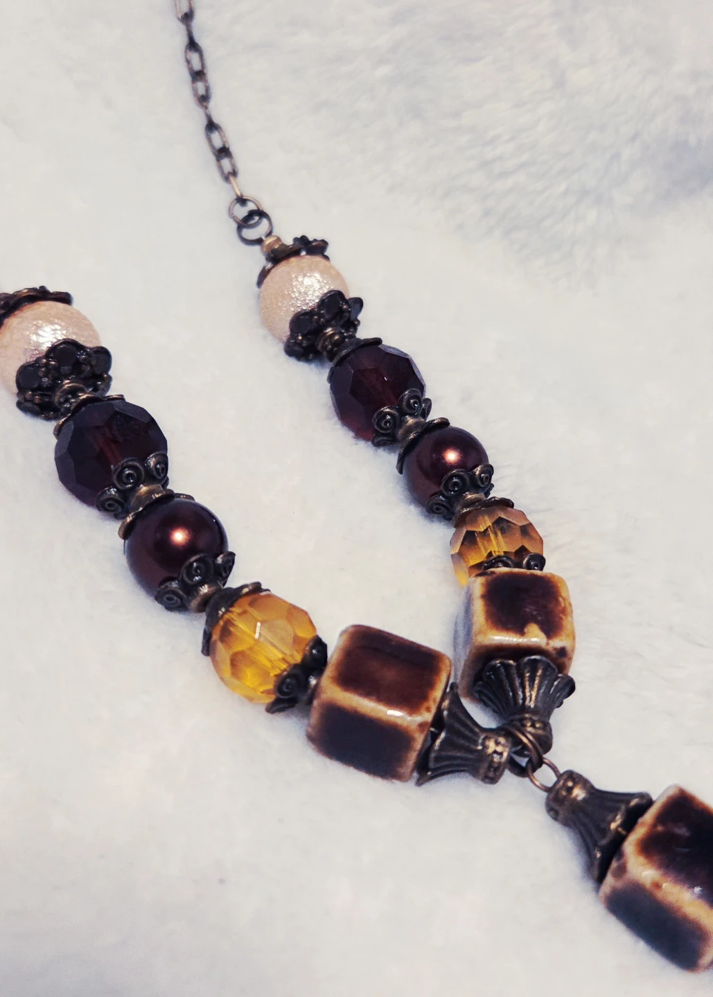 Brown Beaded Necklace with Tassel - photo 2