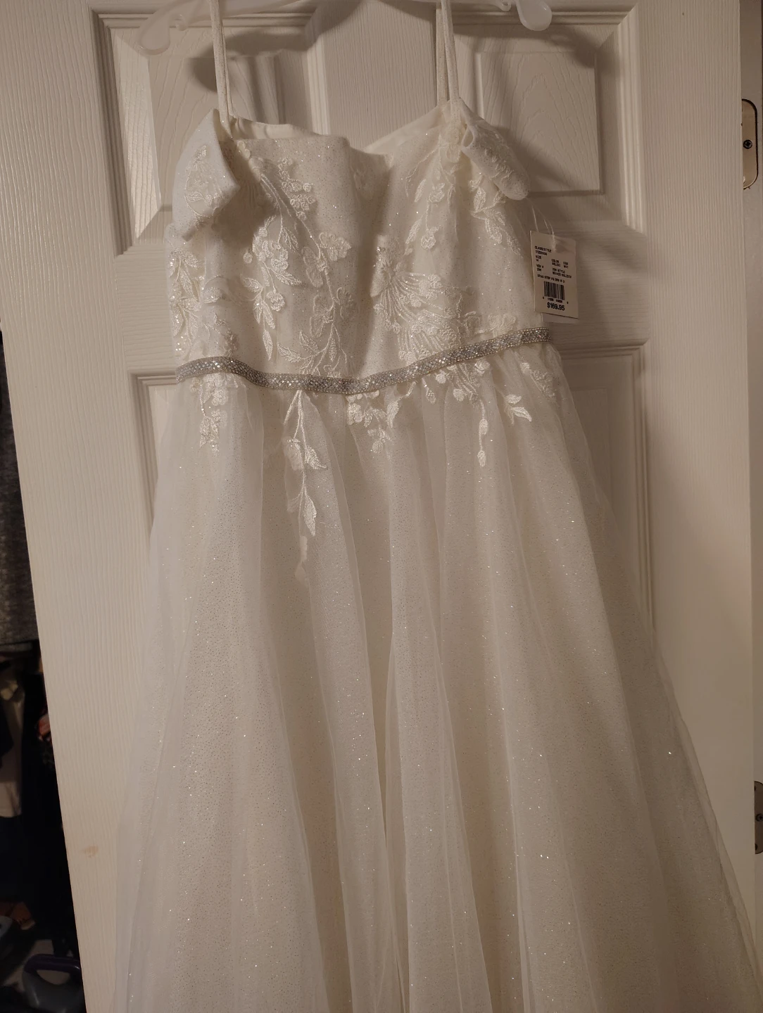 White Glittery Tulle Dress with Rhinestone Belt