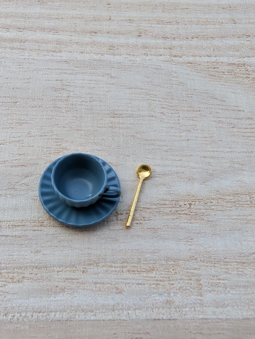 Miniature Blue Teacup Saucer and Spoon doll mini food item - photo 2
