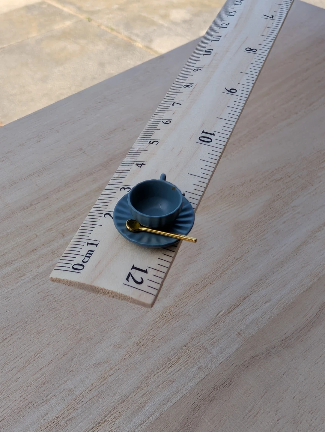 Miniature Blue Teacup Saucer and Spoon doll mini food item - photo 4