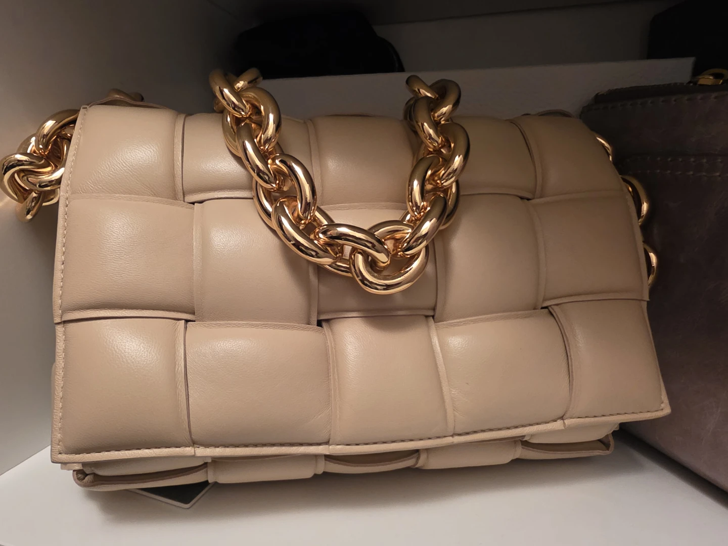 Bottega Veneta Beige Padded Chain Cassette Bag