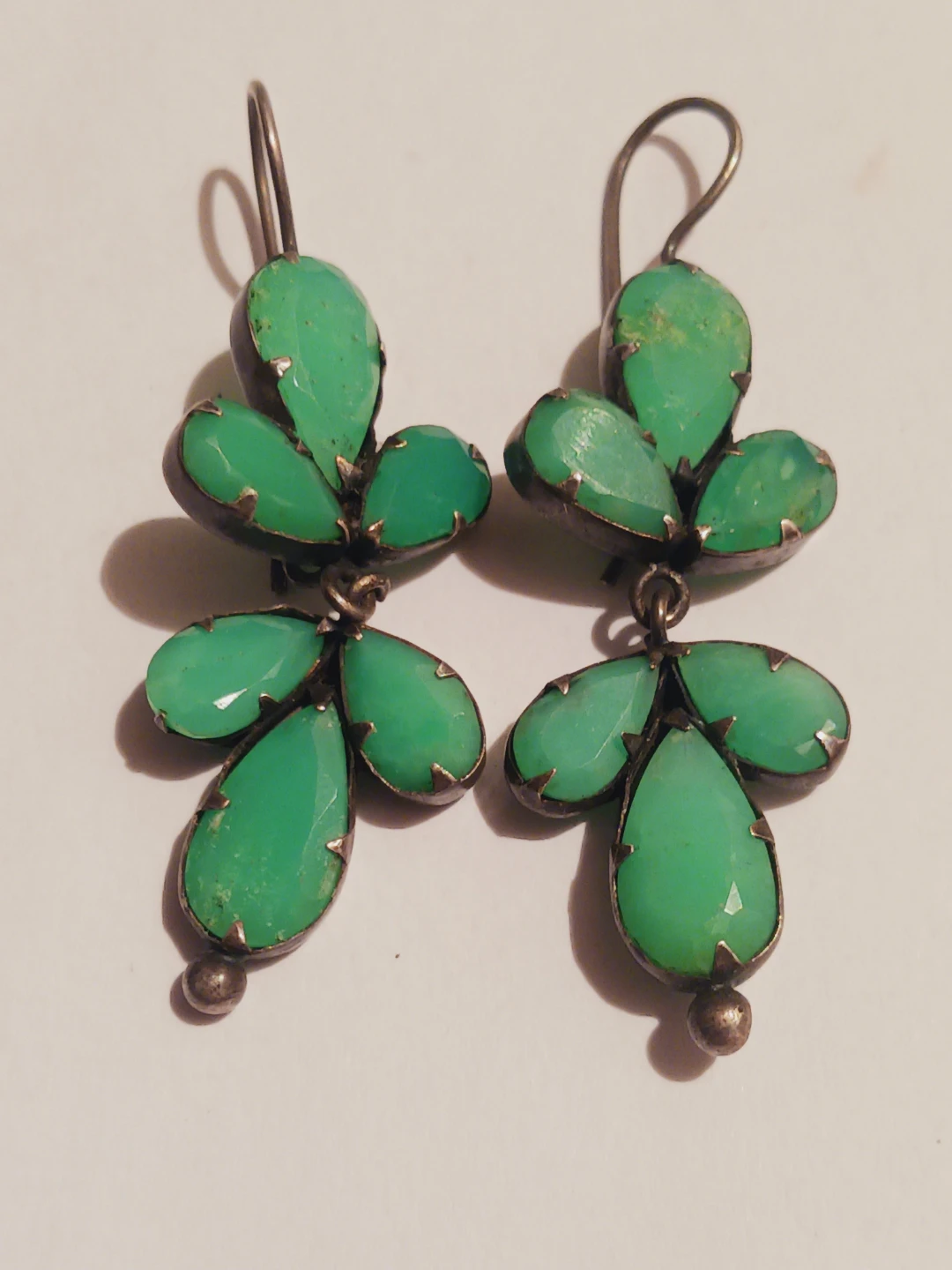 JANE DIAZ 925 signed Sterling Silver Green Stone Dangle Earrings