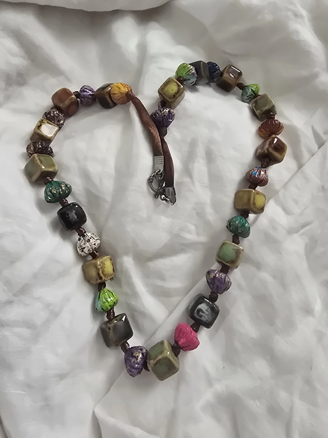 Vintage Glazed  Beaded Necklace Ceramics