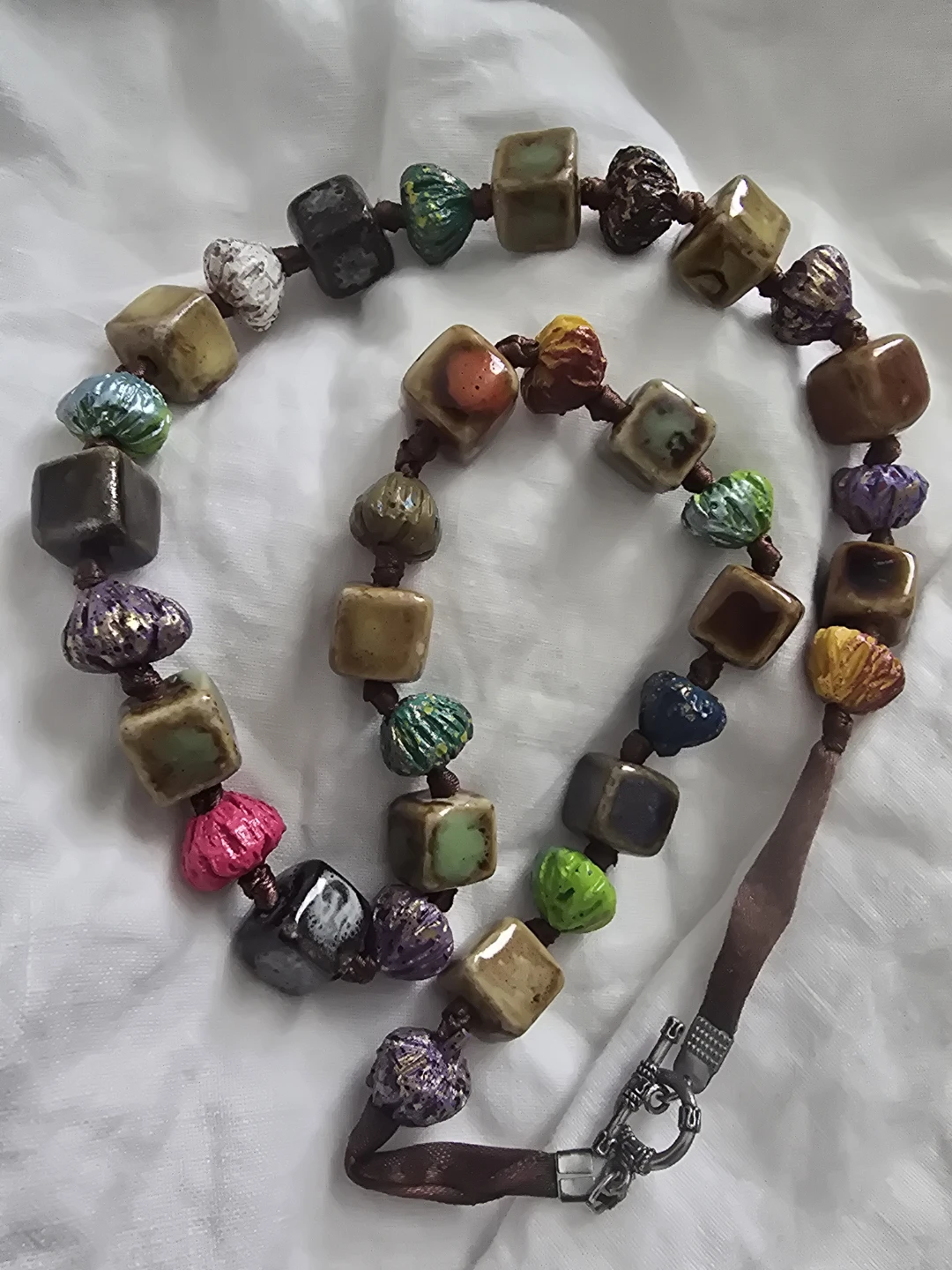 Vintage Glazed  Beaded Necklace Ceramics - photo 2