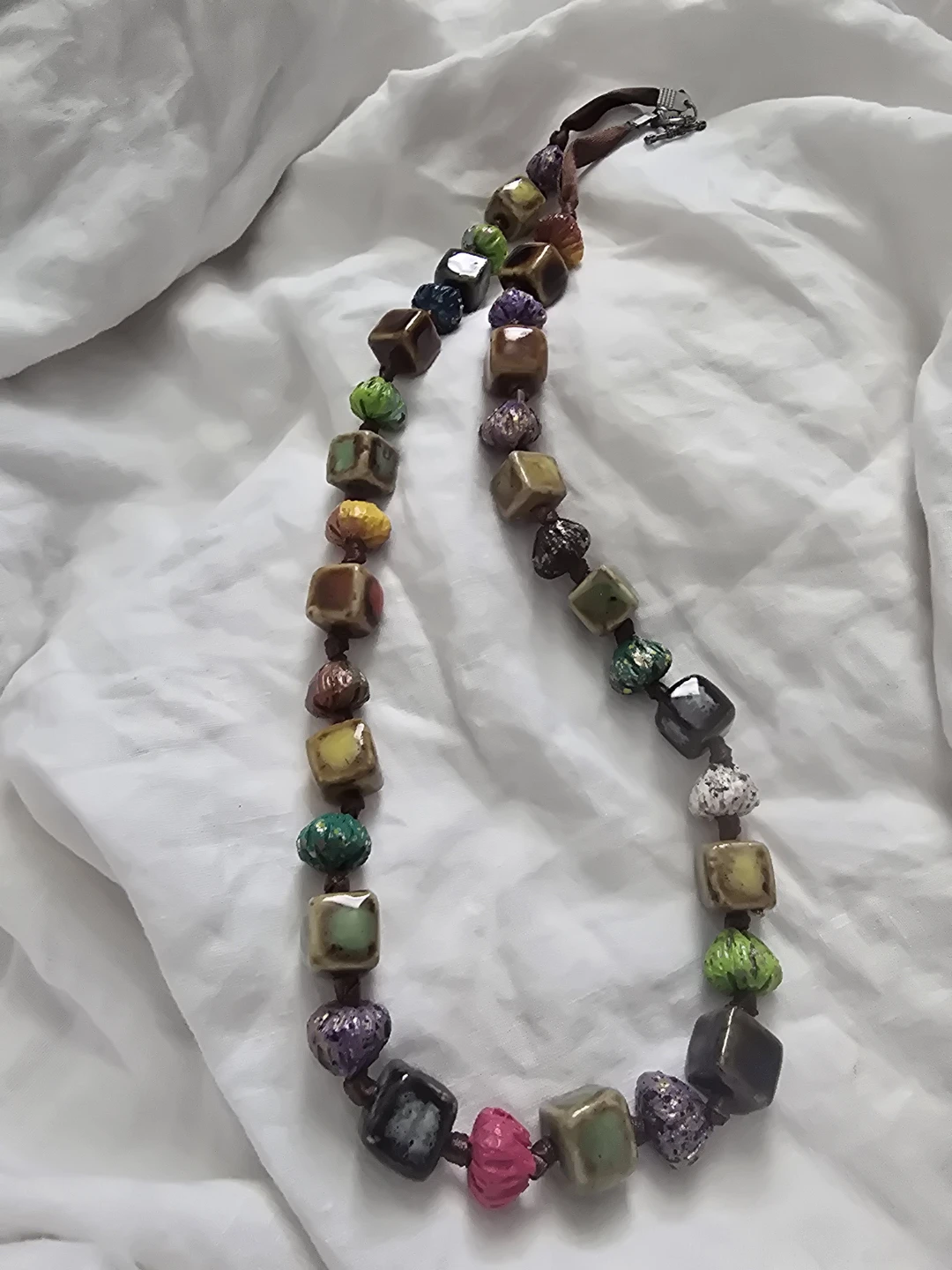 Vintage Glazed  Beaded Necklace Ceramics - photo 3