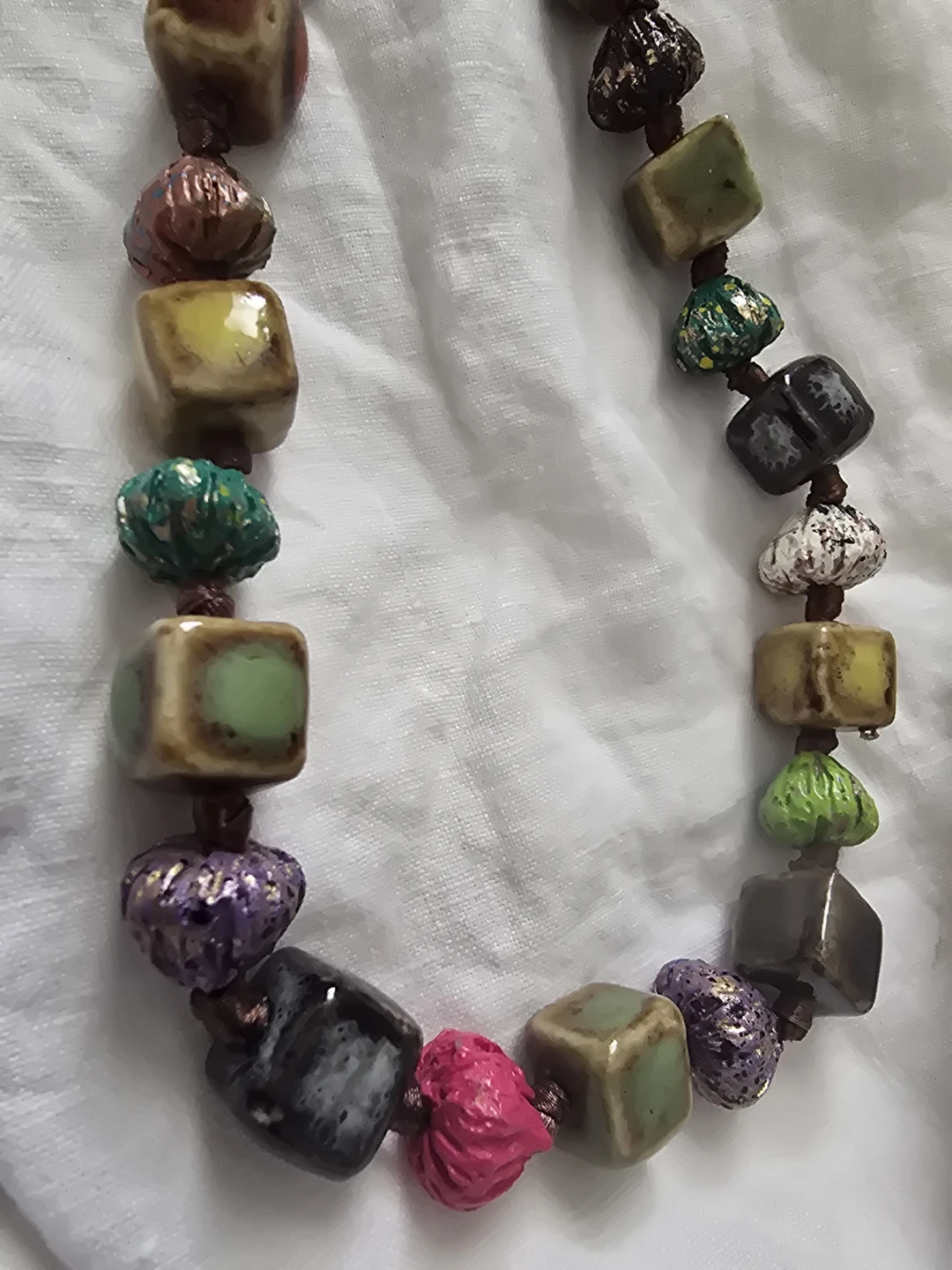 Vintage Glazed  Beaded Necklace Ceramics - photo 4