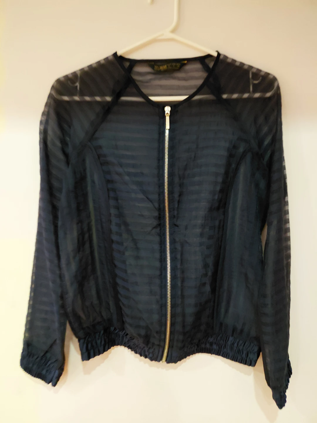 Zara Basic Sheer Striped Bomber Jacket