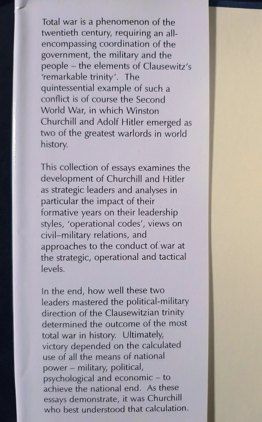 Churchill and Hitler: Essays on Total War. Hardcover, like new - photo 2