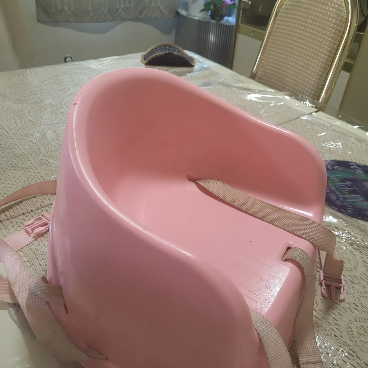 Pink Plastic Baby Booster Seat with Straps - photo 2