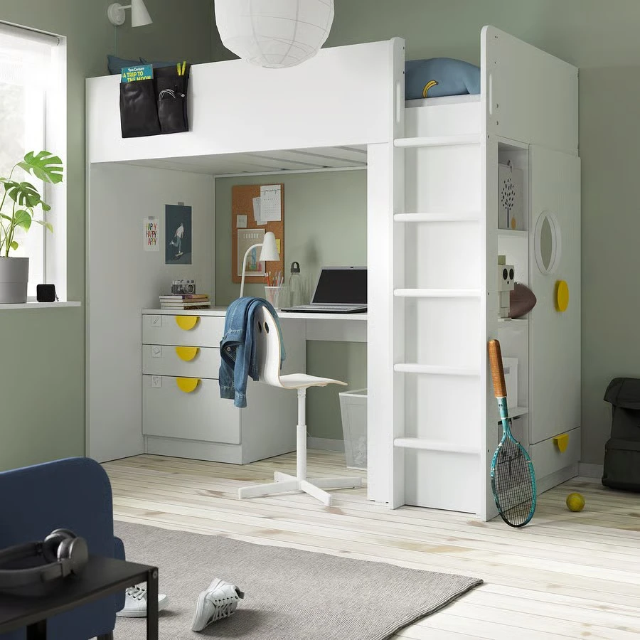 White Loft Bed with Desk and Storage - photo 2