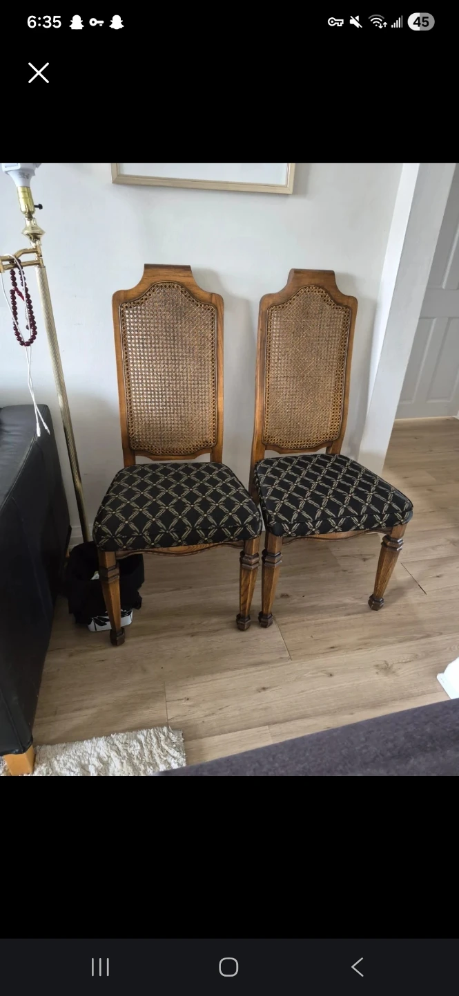 Set of 2 Vintage Wood & Cane Dining Chairs