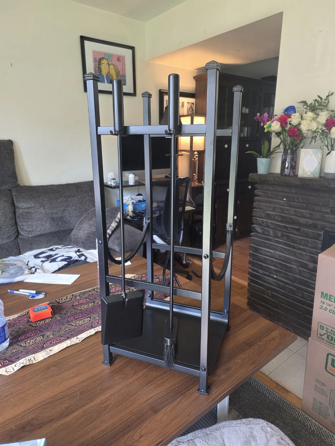 Black Metal Fireplace Tool Set with Stand - photo 2