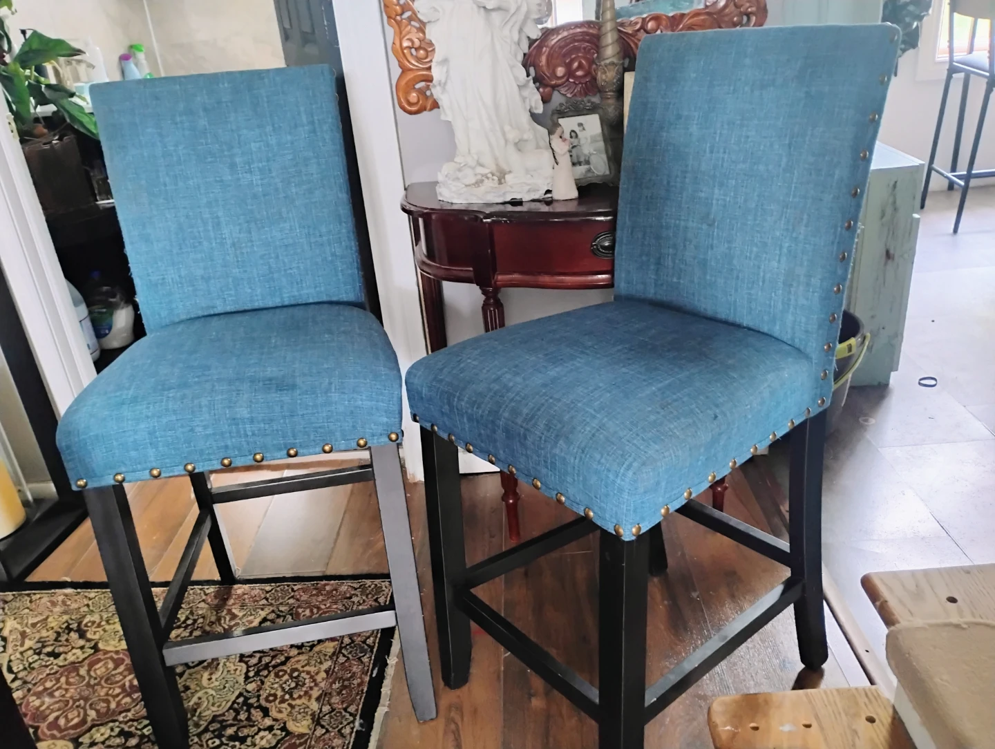 Blue Upholstered Bar Stools (Set of 2)