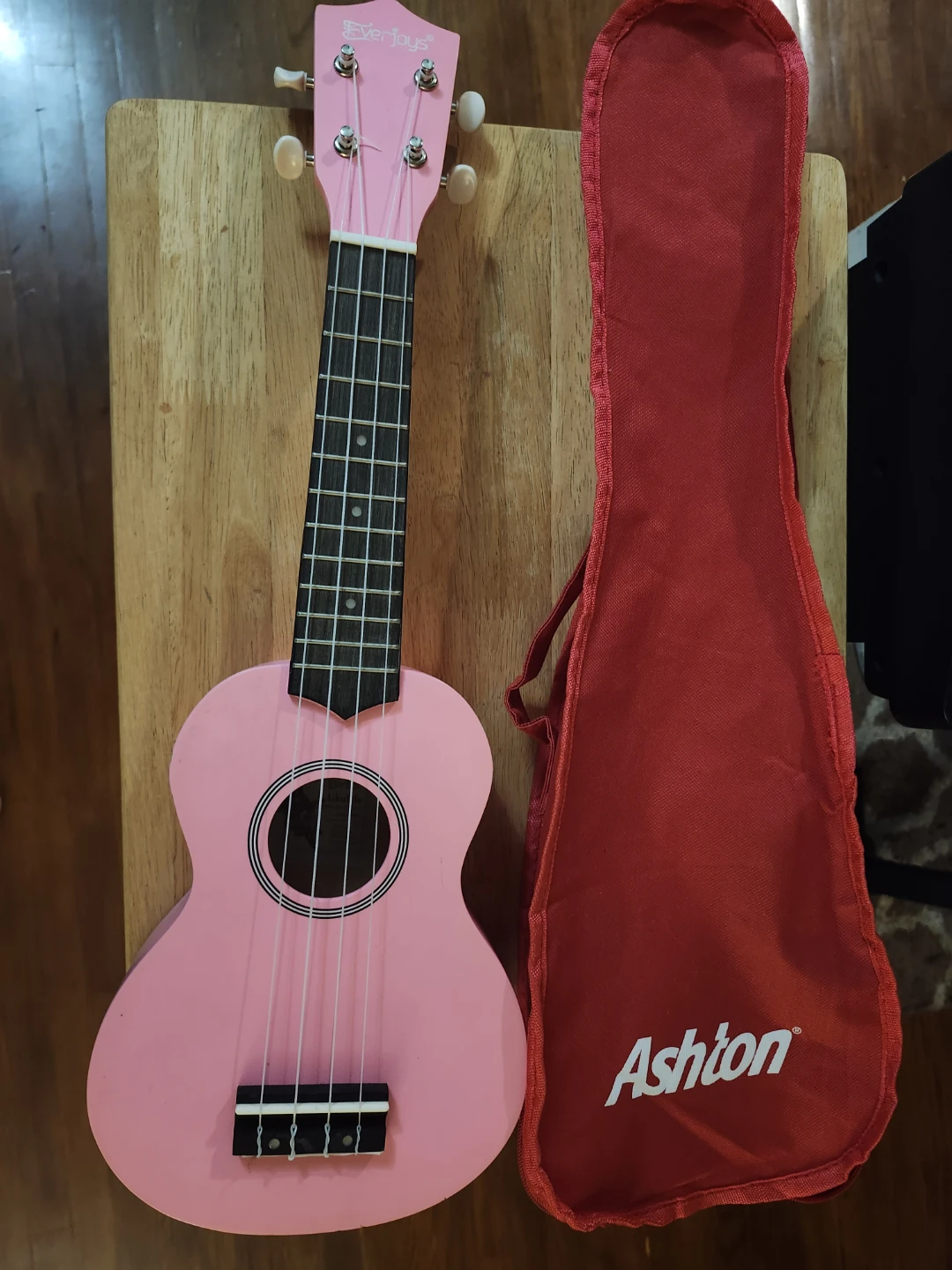 Pink Ukulele with Red Gig Bag