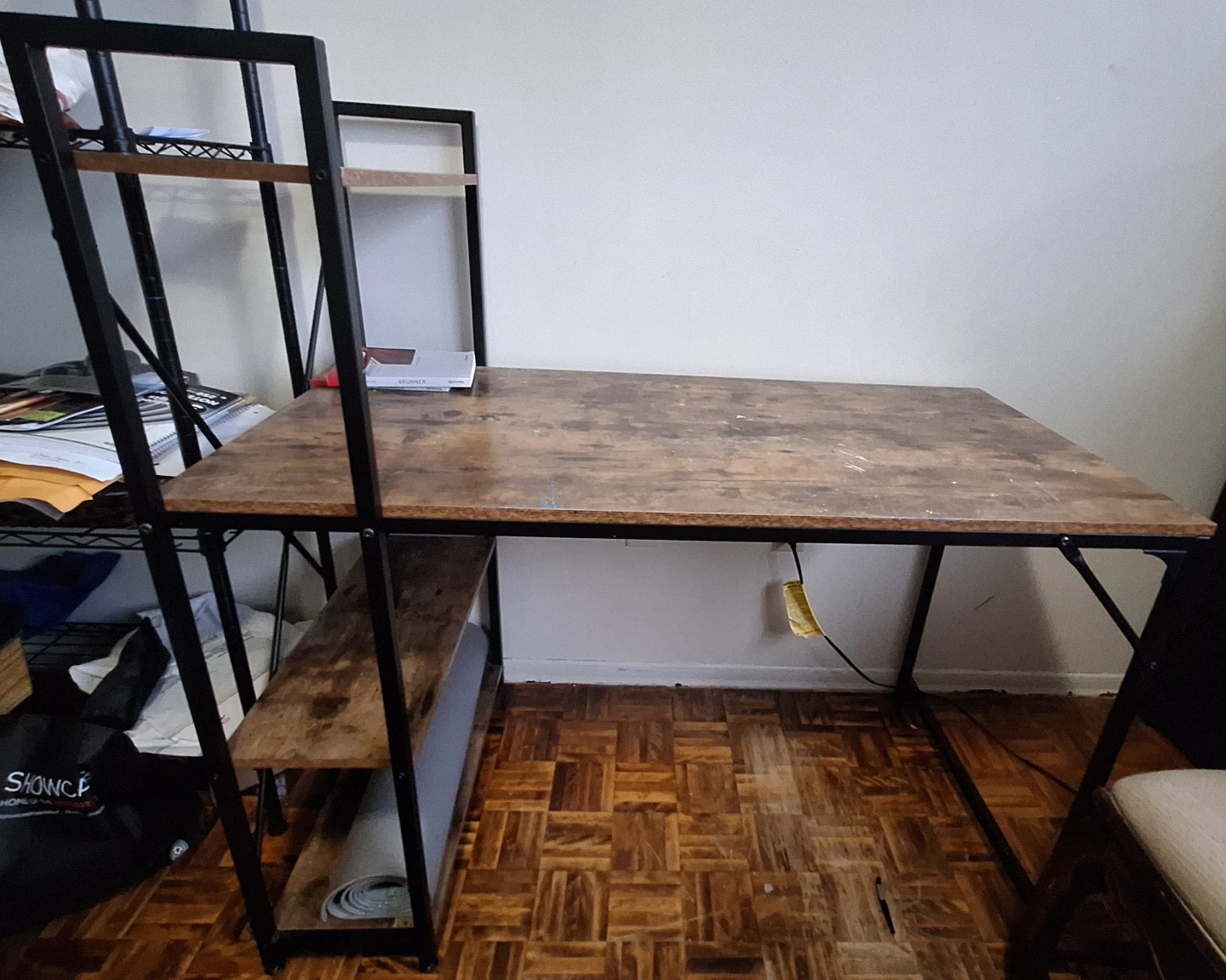 Rustic Wood Grain Desk with Shelving