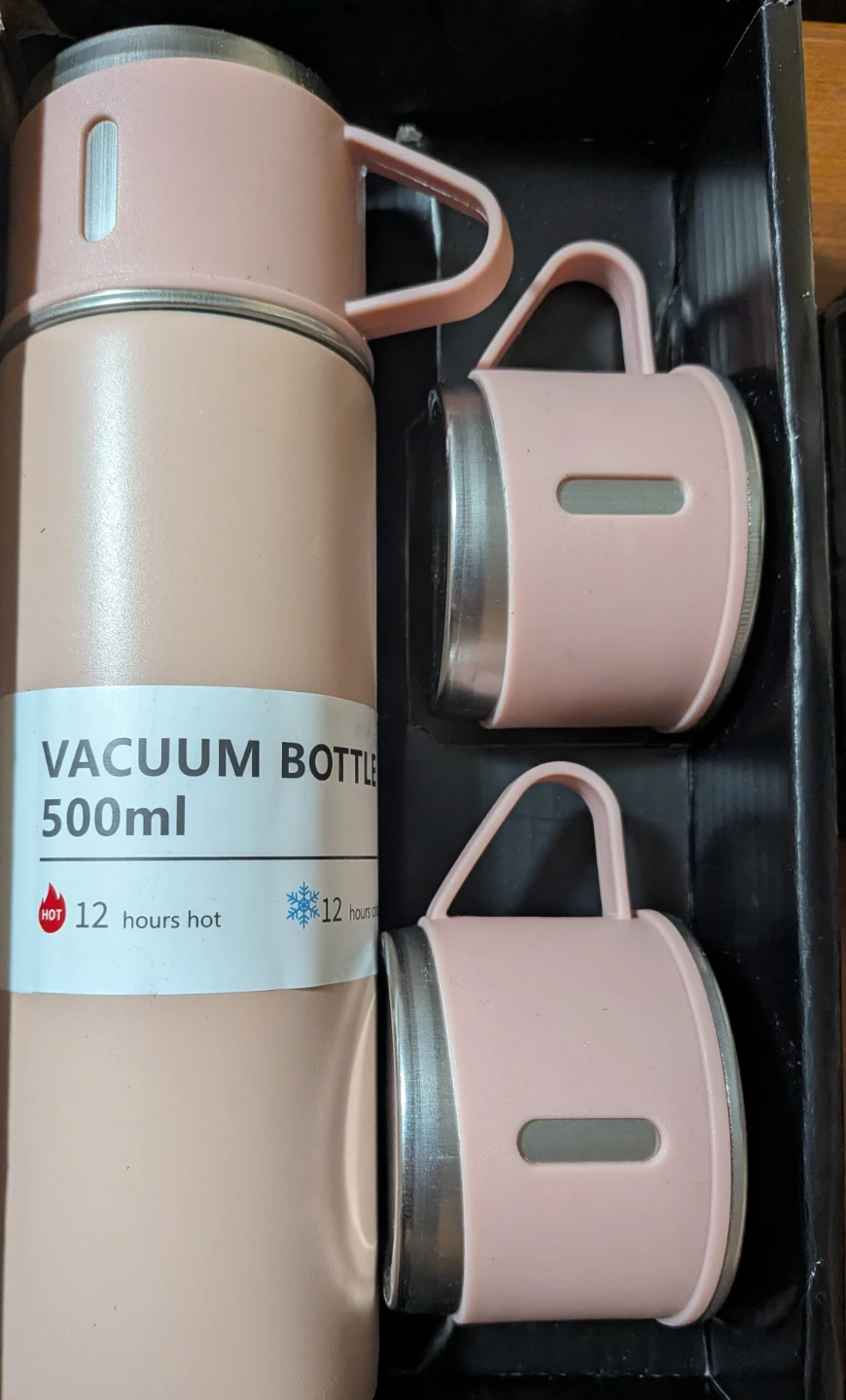 Pink Vacuum Flask Set With 2 Cups.s