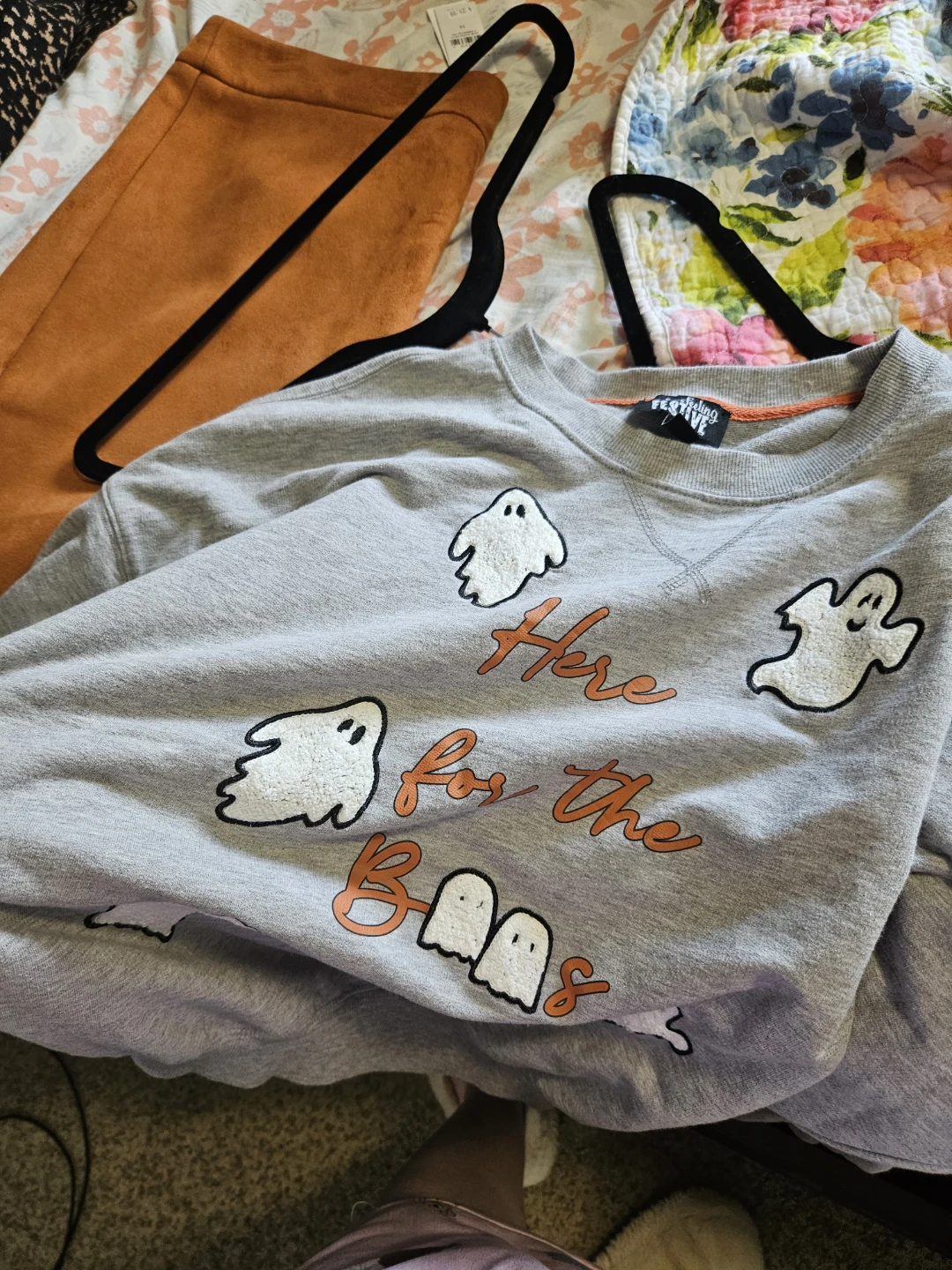 Feeling Festive "Here for the Boos" Ghost Graphic Sweater - photo 3
