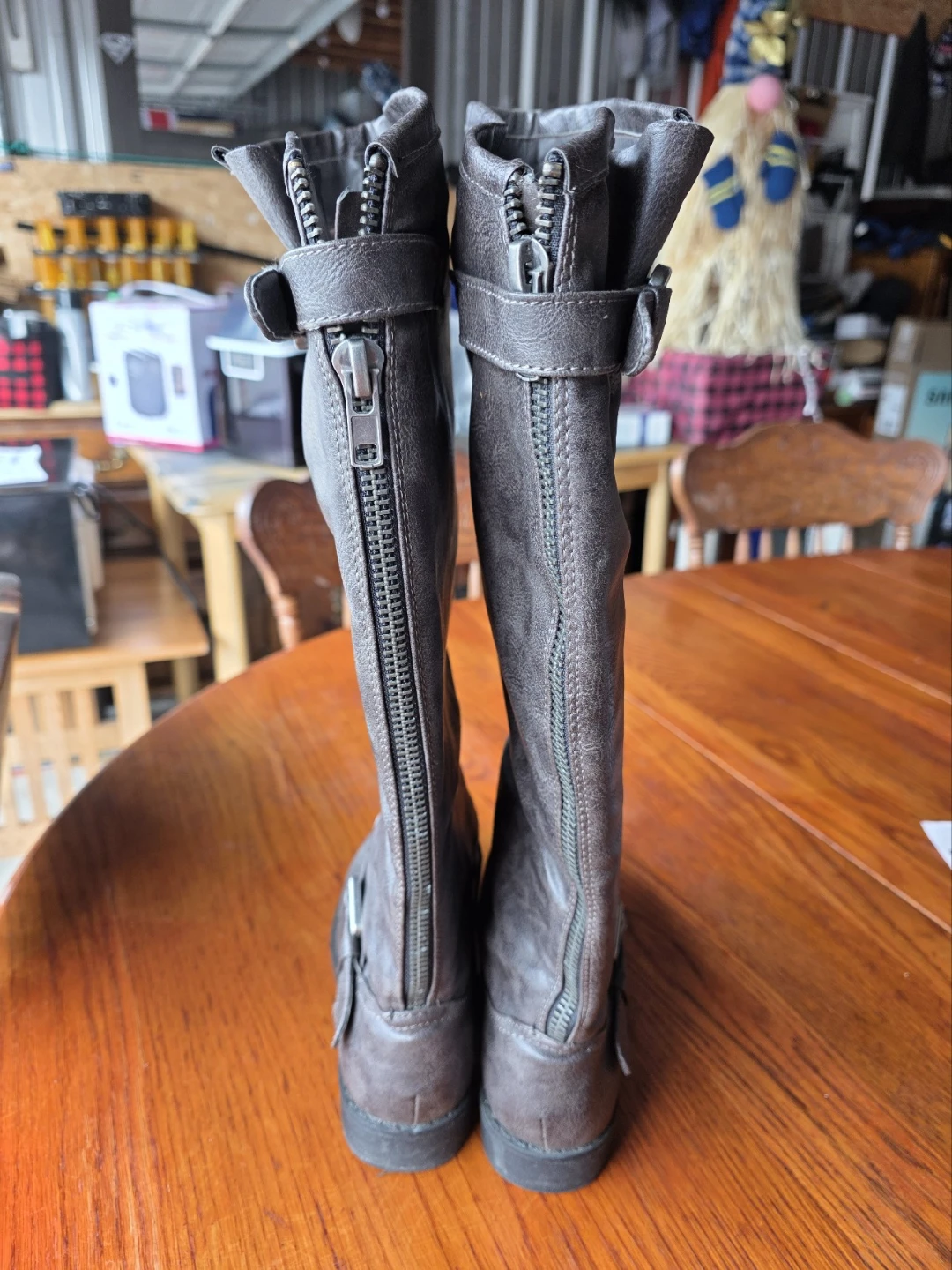 Brown Faux Leather Tall Boots with Buckles - photo 4