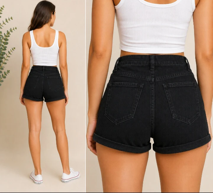 Black Denim High-Waisted Shorts - photo 2