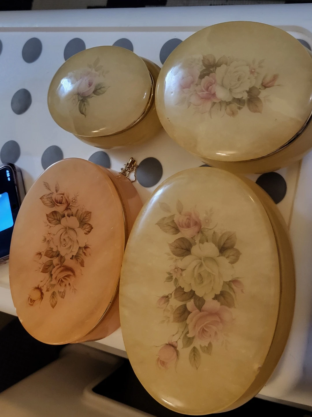 ⚽️Vintage Alabaster Trinket Boxes Set of 4