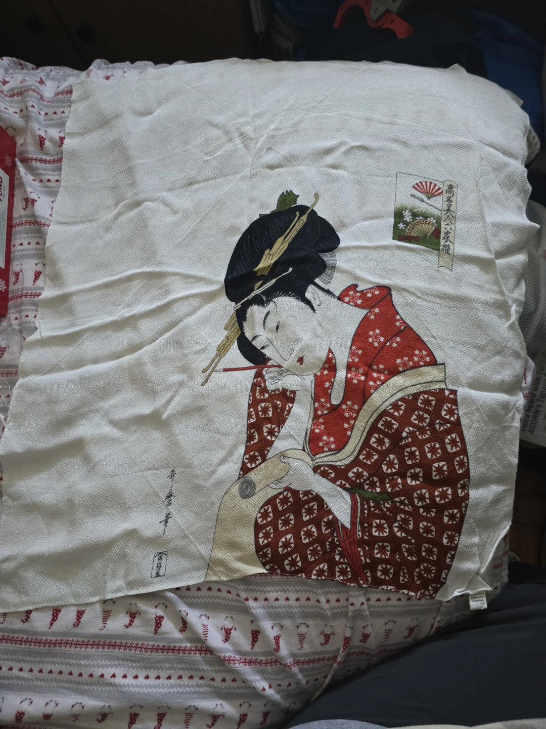 VINTAGE New  Japanese Geisha Yukiyo-e  Scarf Fabric Furushiki