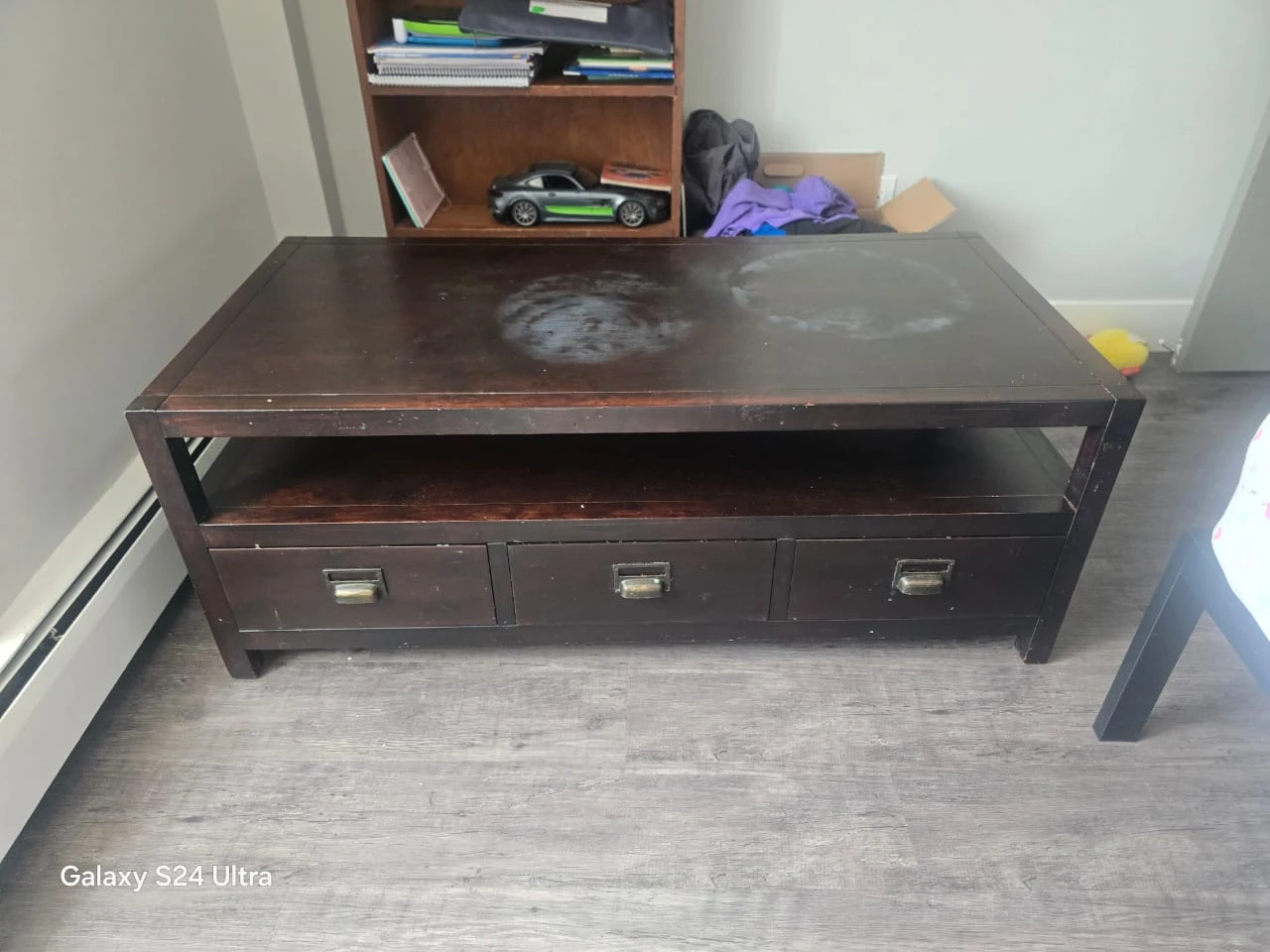Dark Wood Coffee Table with 3 Drawers