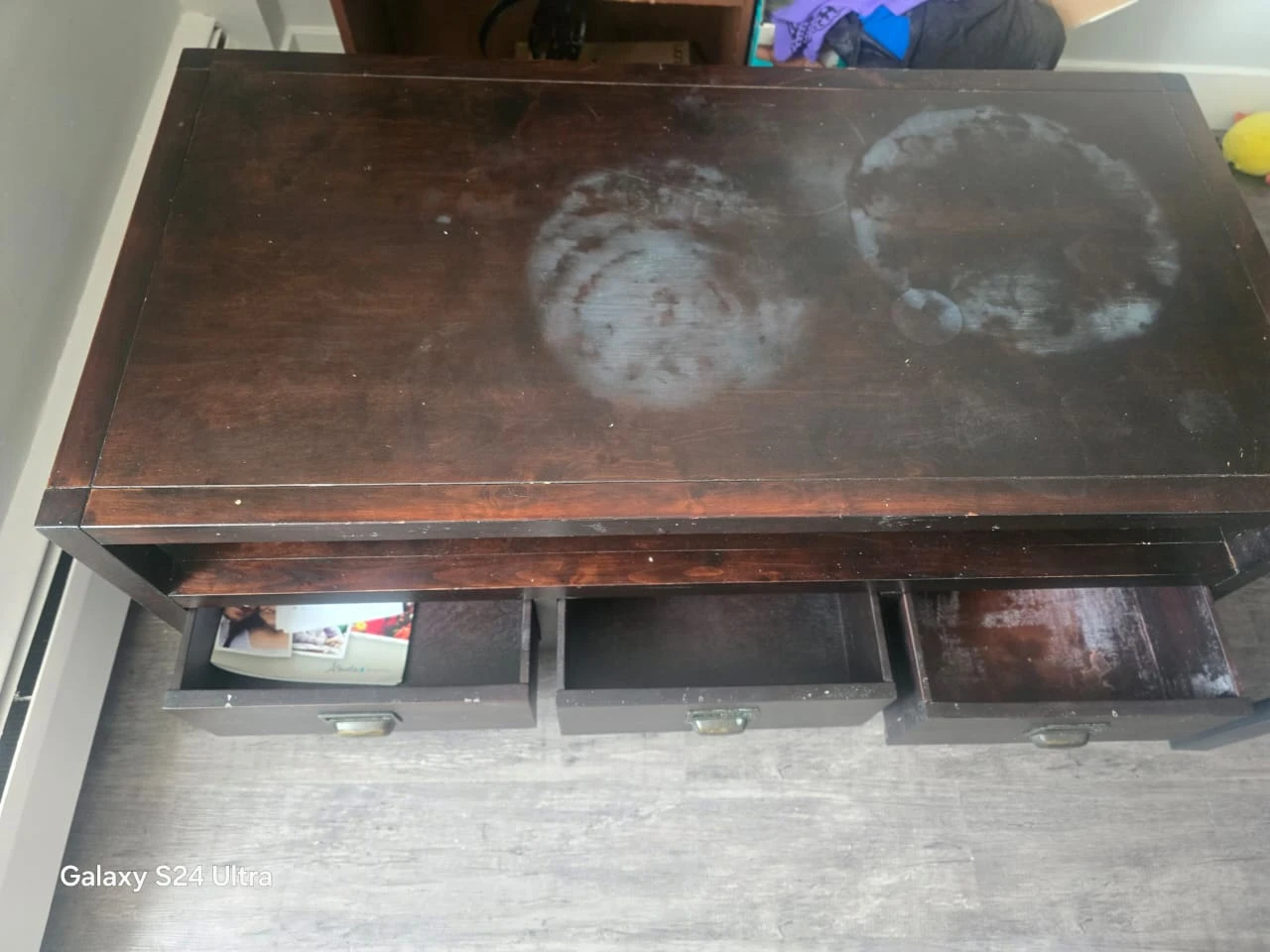 Dark Wood Coffee Table with 3 Drawers - photo 4