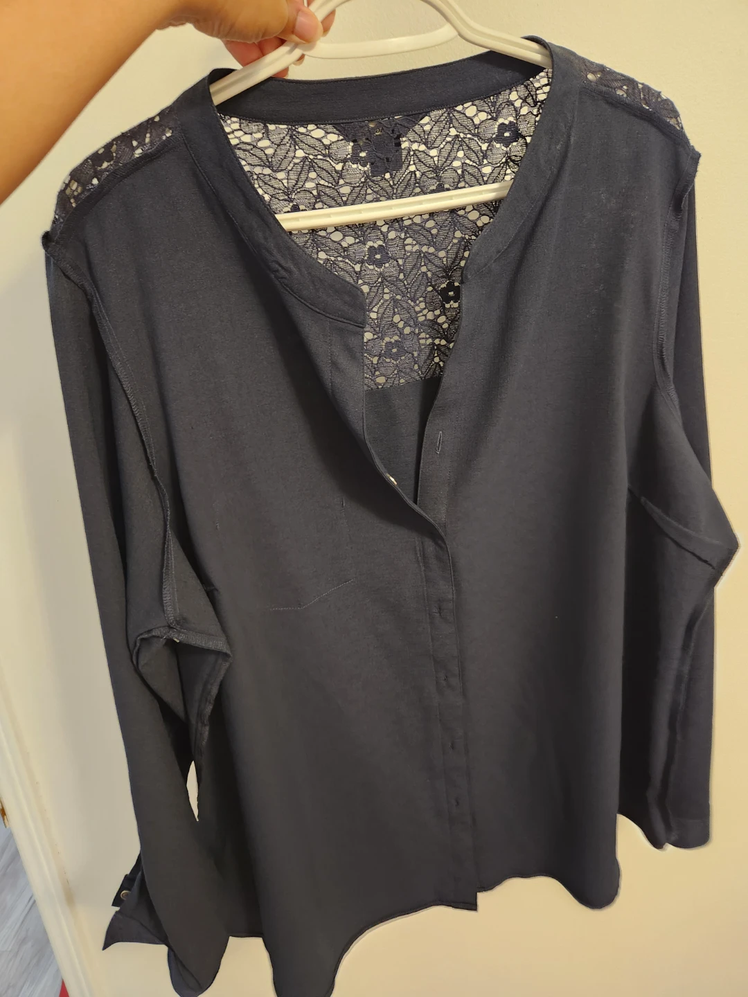 Women's Navy Lace Detail Blouse ⚽