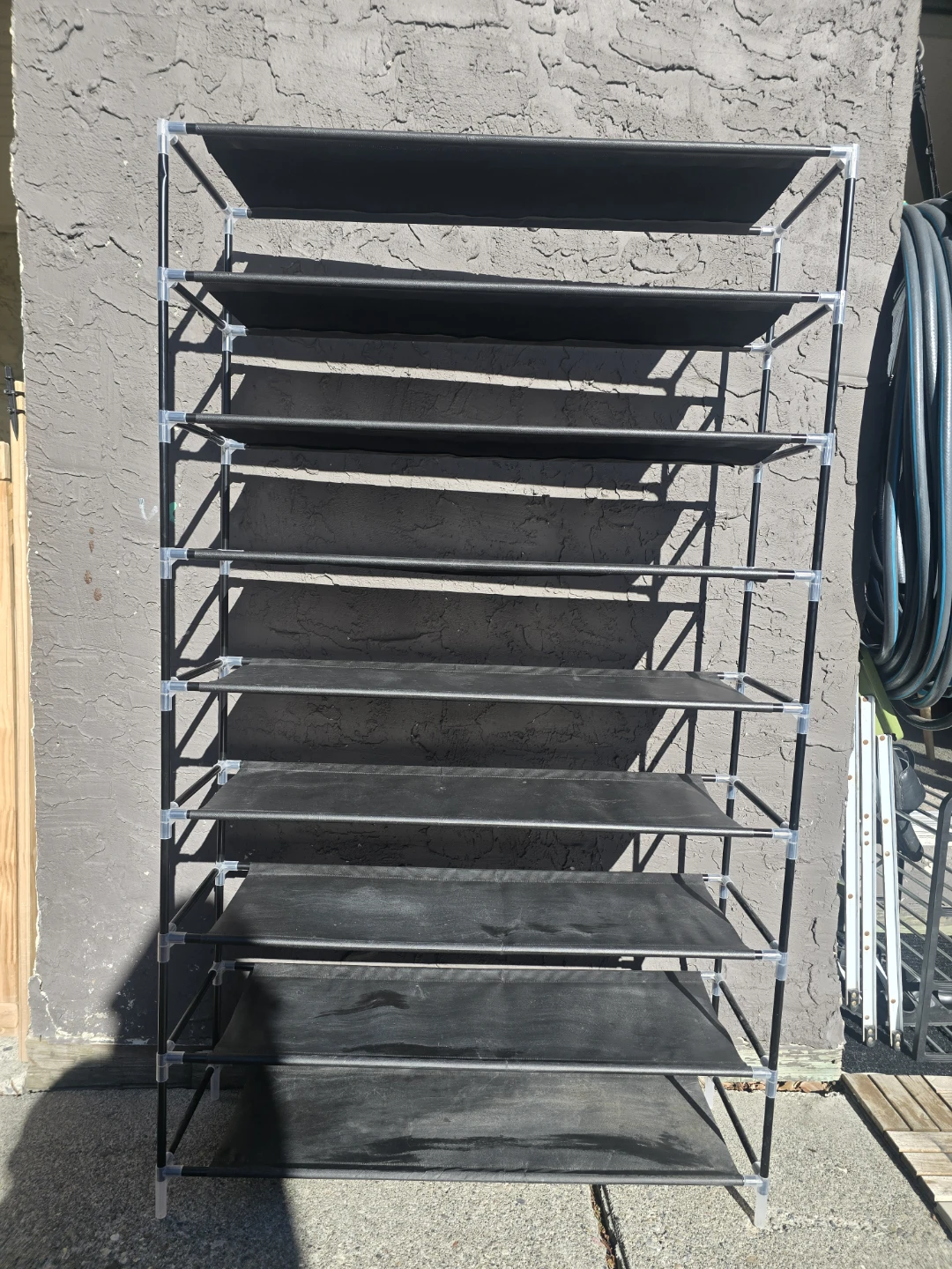 Shoe Rack with 9 Shelves Metal and Non-Woven Fabric Black