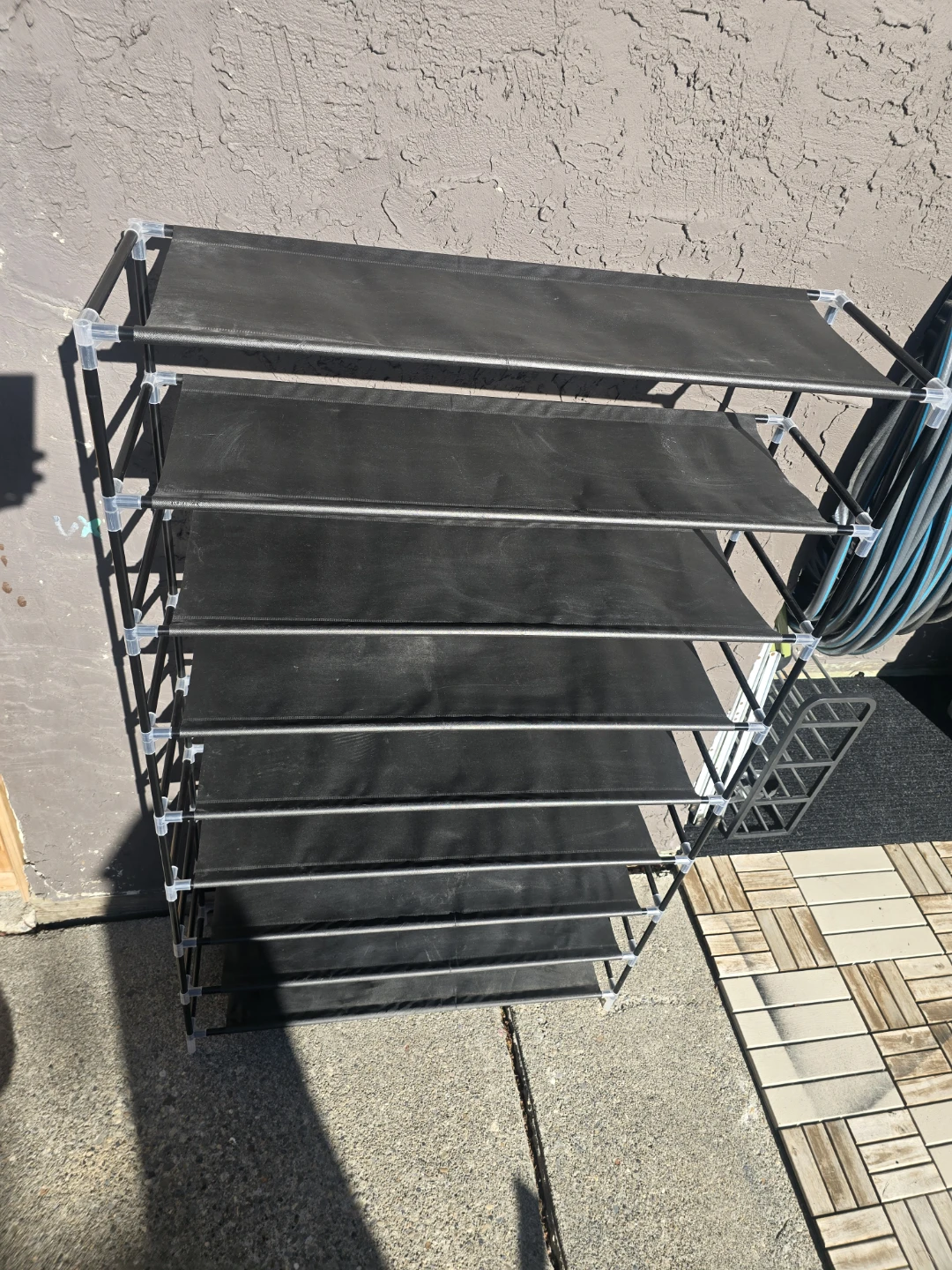 Shoe Rack with 9 Shelves Metal and Non-Woven Fabric Black - photo 2