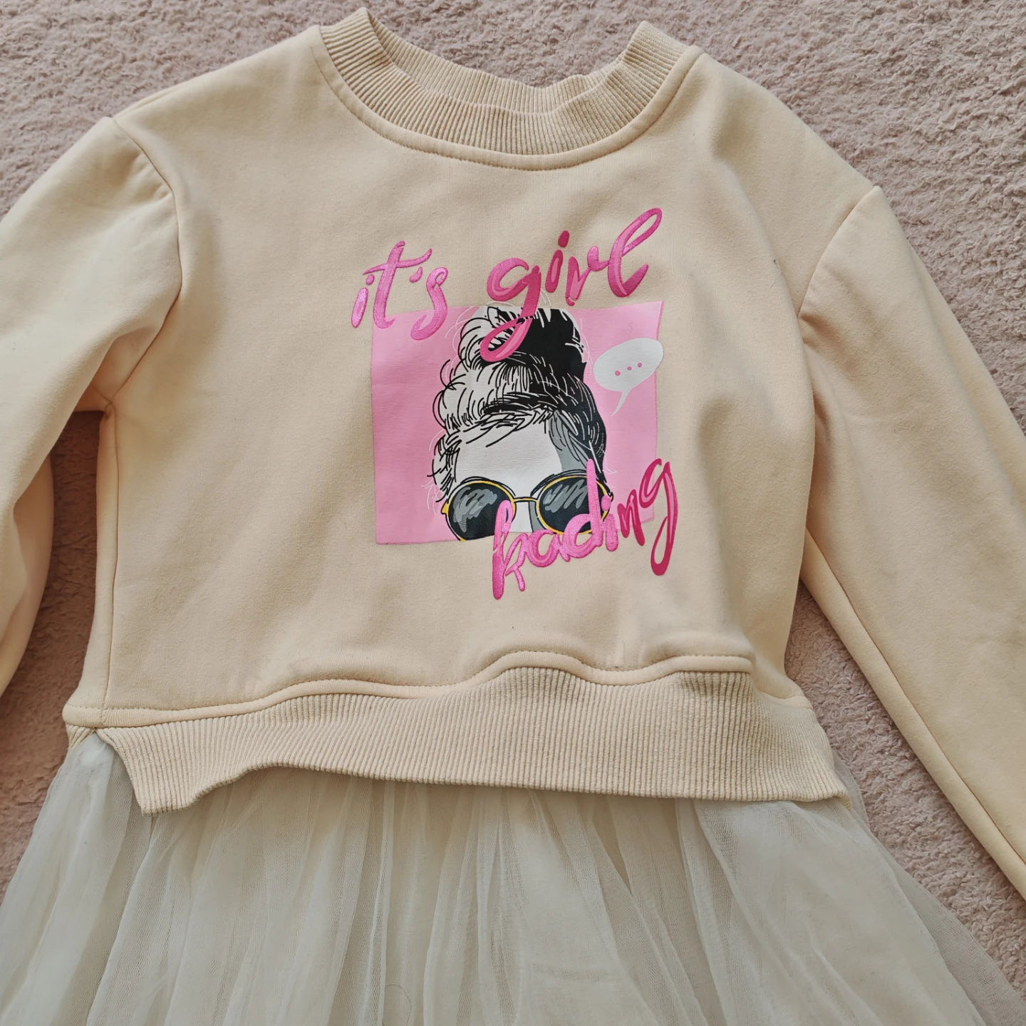 Cream Sweatshirt Dress with Tulle Skirt - photo 3