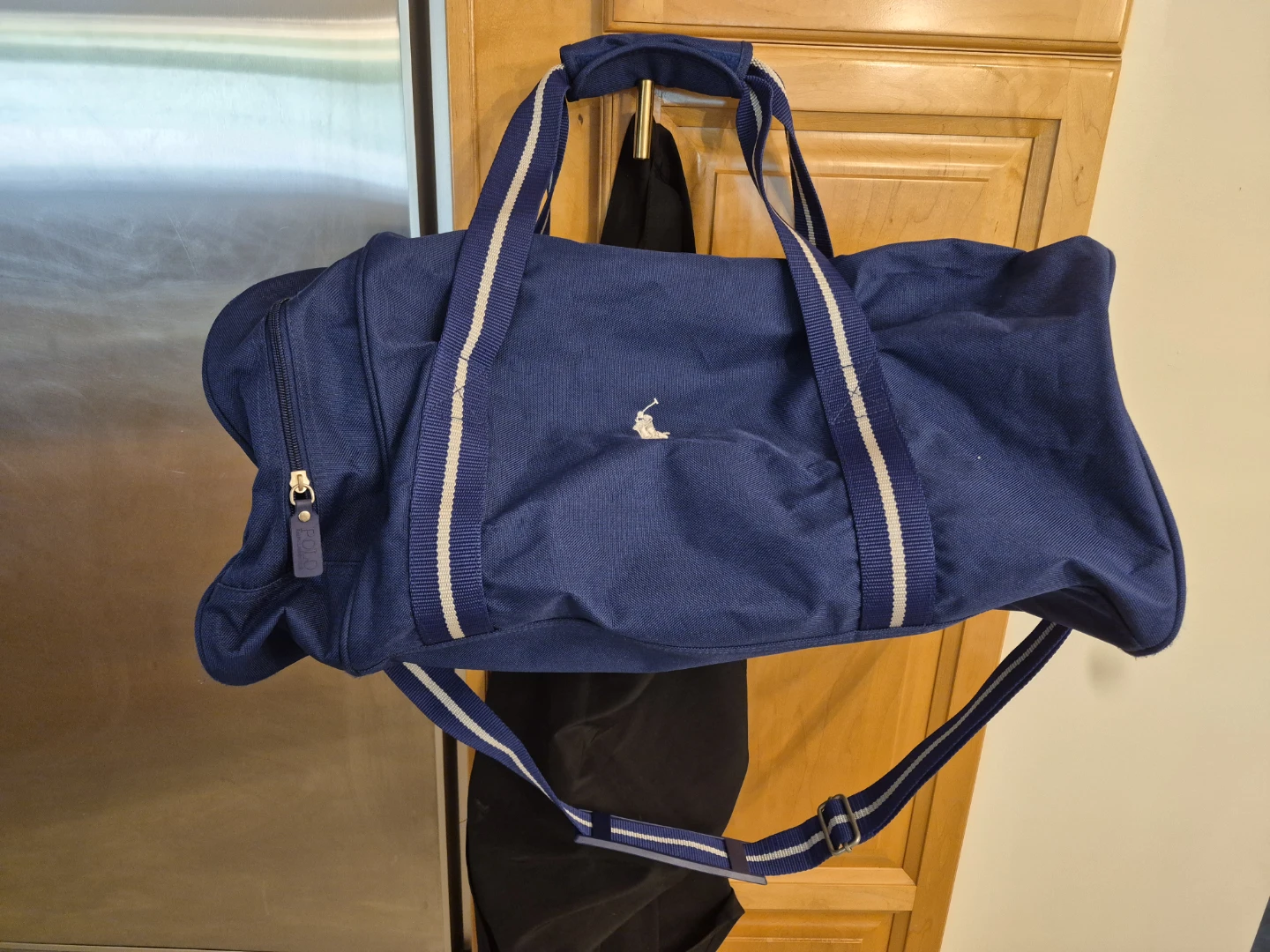 Navy Polo Ralph Lauren Duffel Bag with White Stripes - photo 2